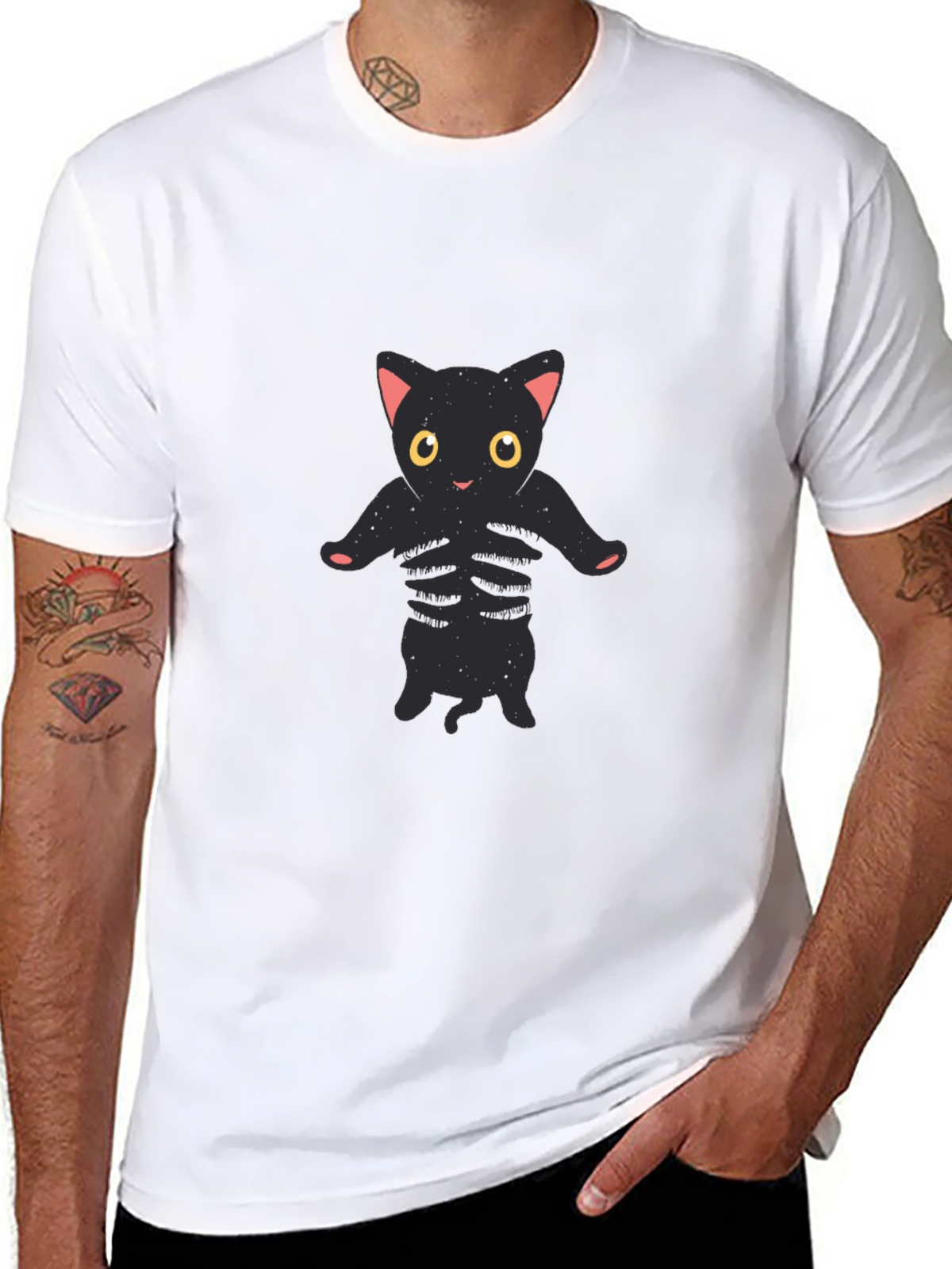 Cool Black Cat Skeleton Graphic Tee