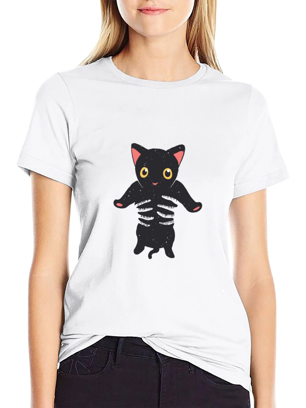 Cool Black Cat Skeleton Graphic Tee