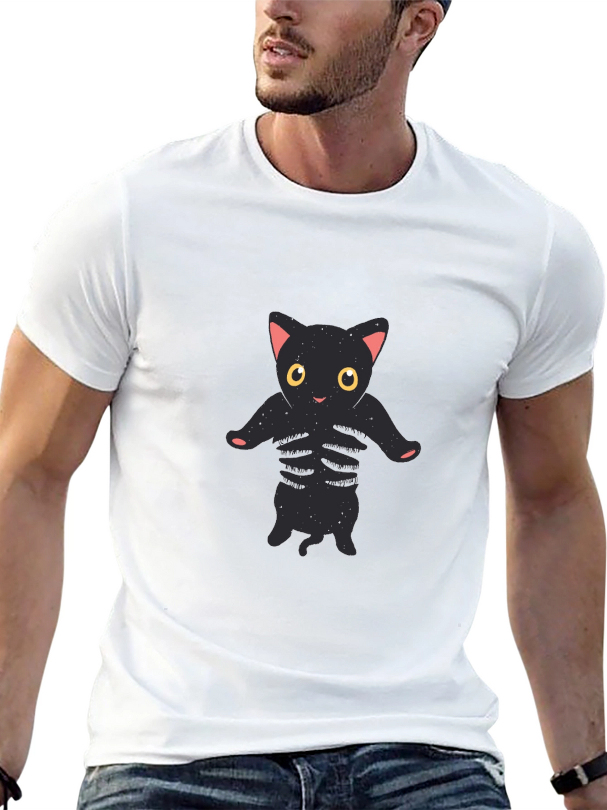 Cool Black Cat Skeleton Graphic Tee