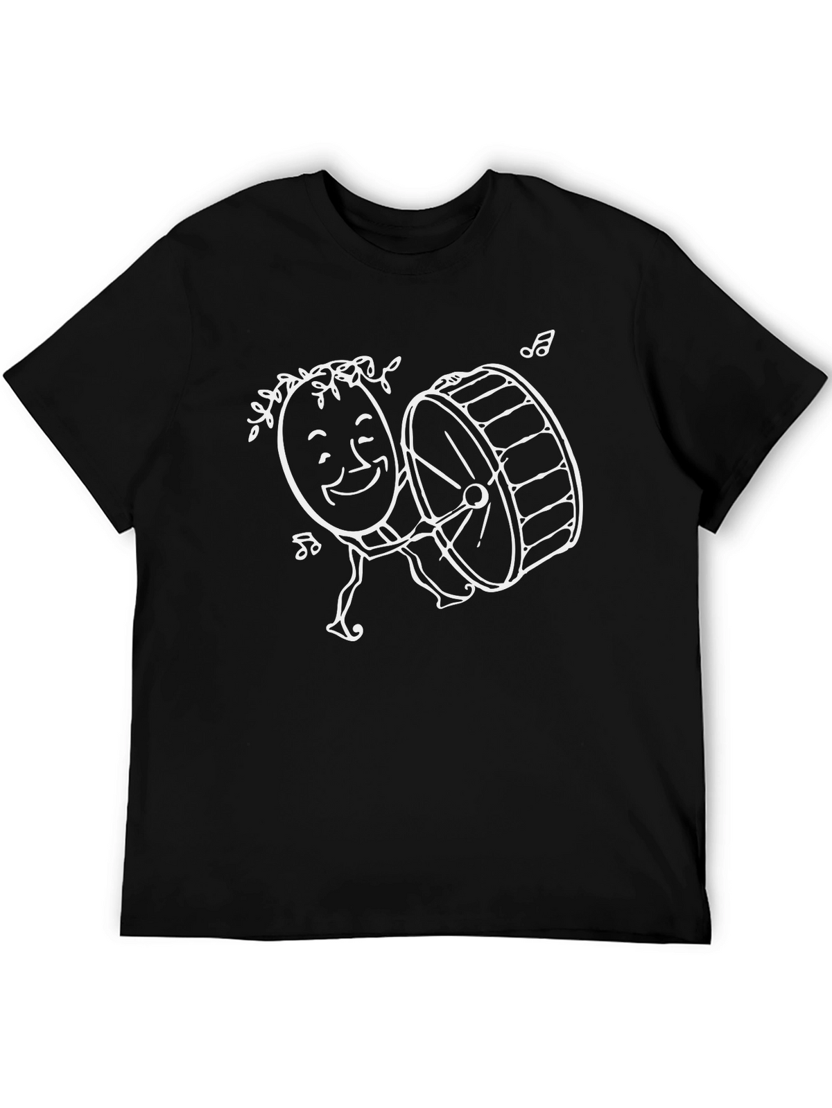 Music Lovers Black T-Shirt with Drummer Design