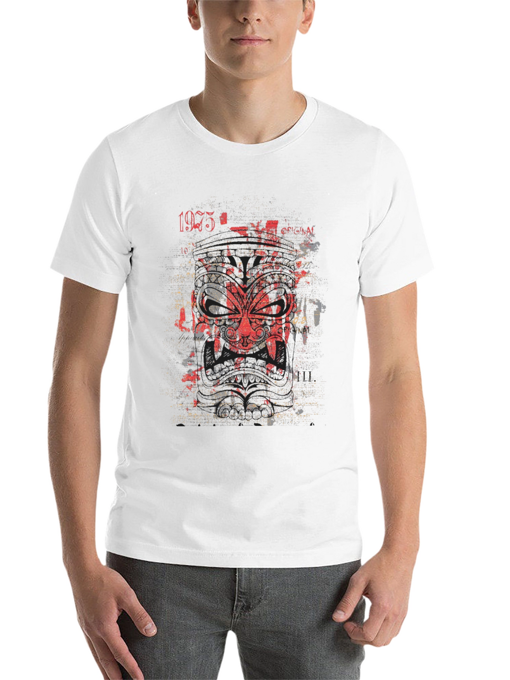 Graphic Tee: Red Tribal Mask Black Cotton Shirt