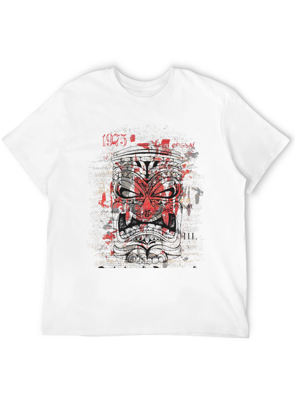Graphic Tee: Red Tribal Mask Black Cotton Shirt