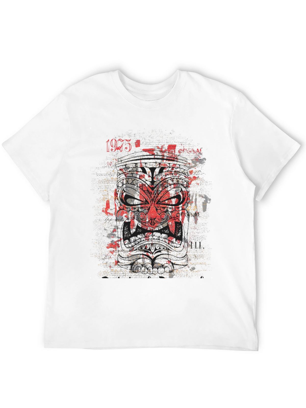Graphic Tee: Red Tribal Mask Black Cotton Shirt