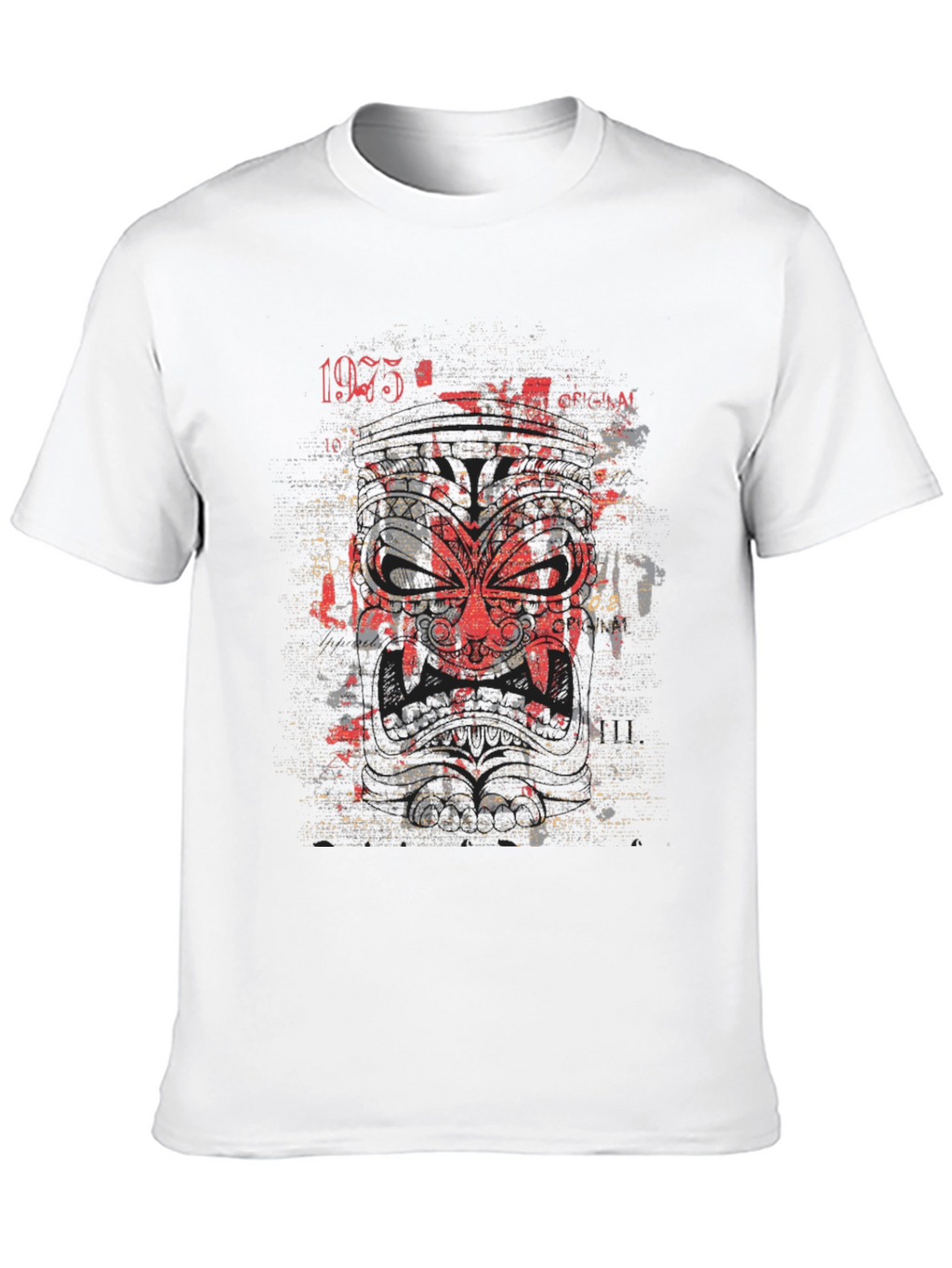 Graphic Tee: Red Tribal Mask Black Cotton Shirt