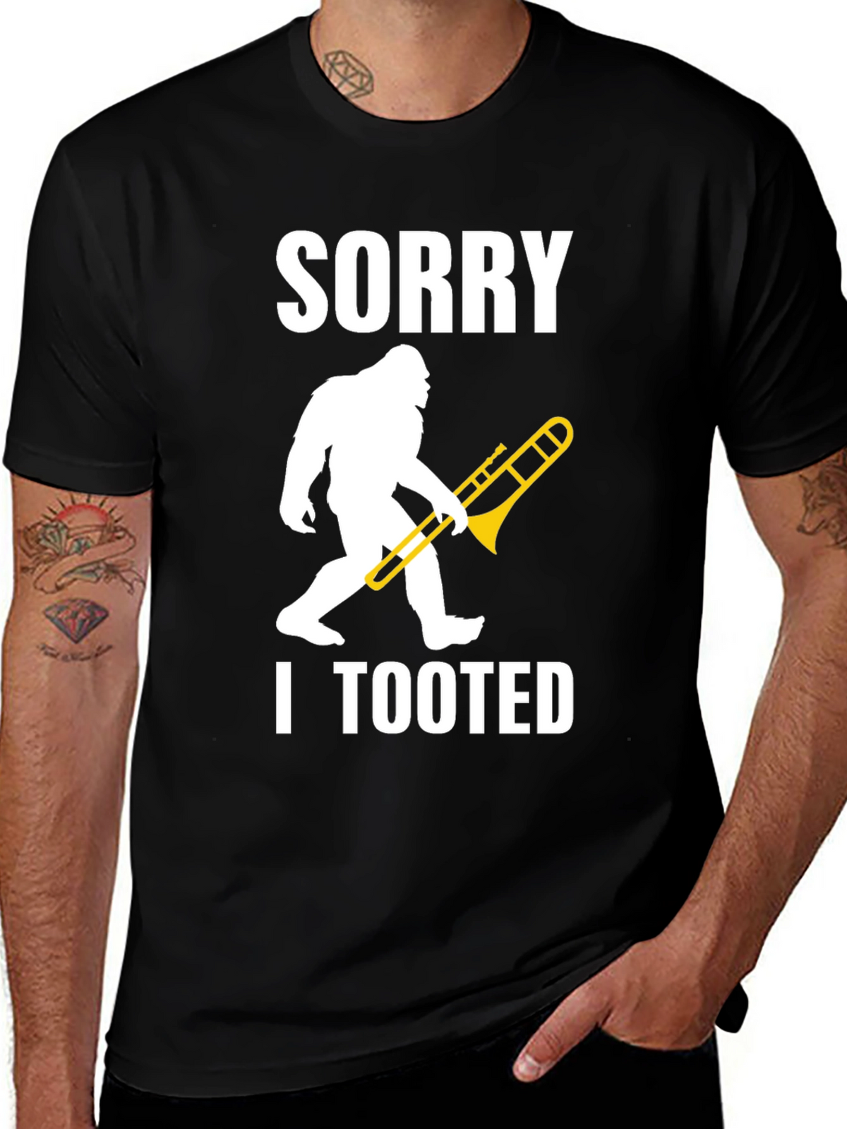 Sorry I Tooted Sasquatch Trombone Graphic T-Shirt