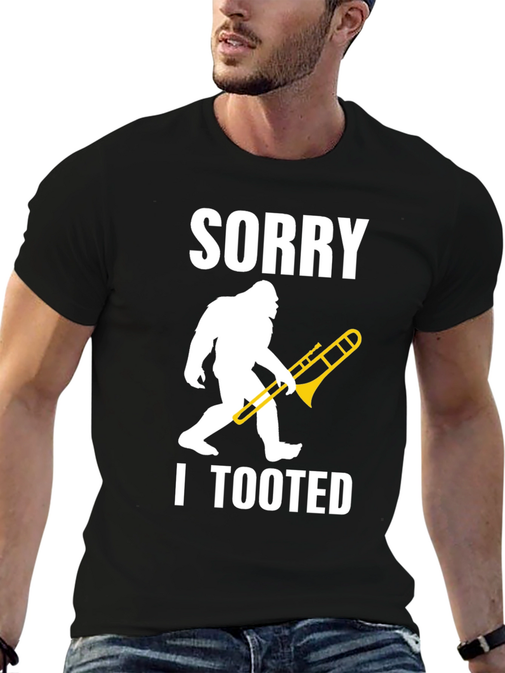 Sorry I Tooted Sasquatch Trombone Graphic T-Shirt