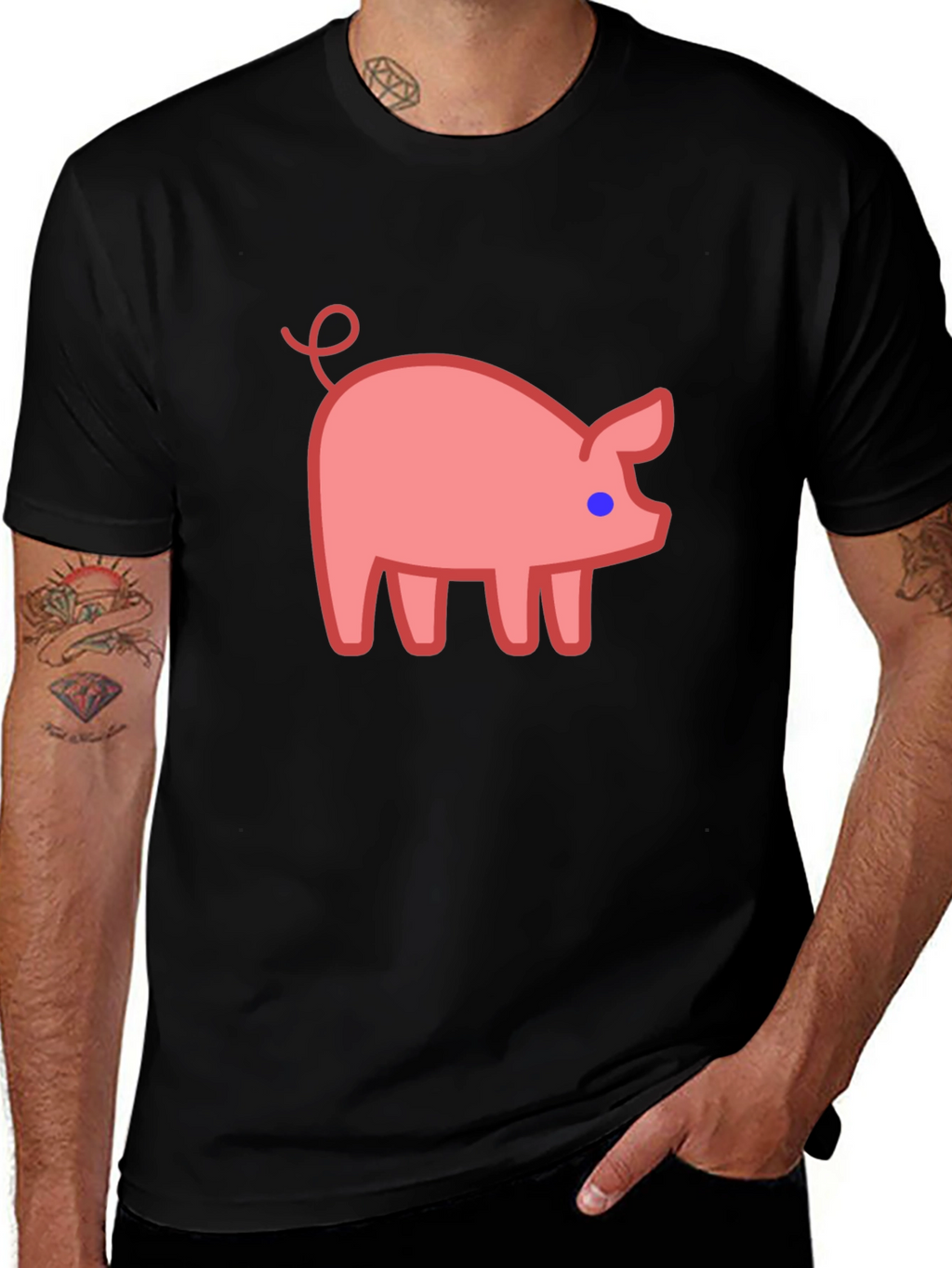 Cute Pig Graphic Tee - Black Casual T-Shirt