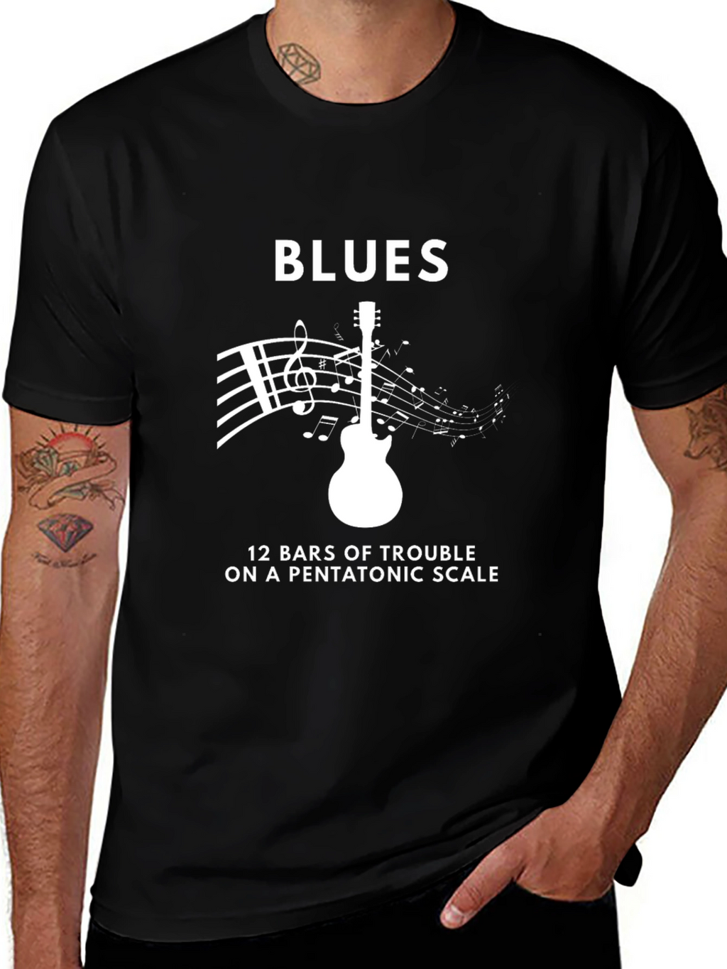 Blues Music T-Shirt: Guitar & Pentatonic Scale Design