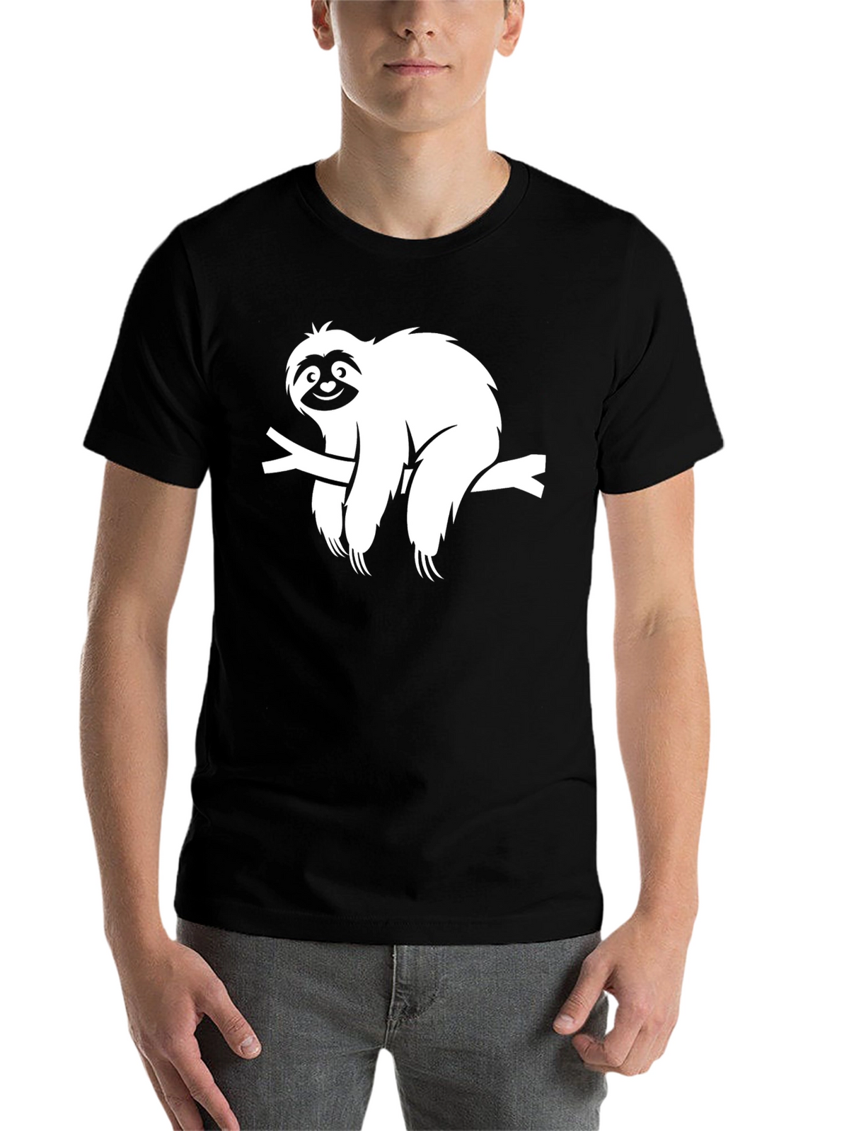 Sloth on Branch Graphic Tee - Unisex Black T-Shirt