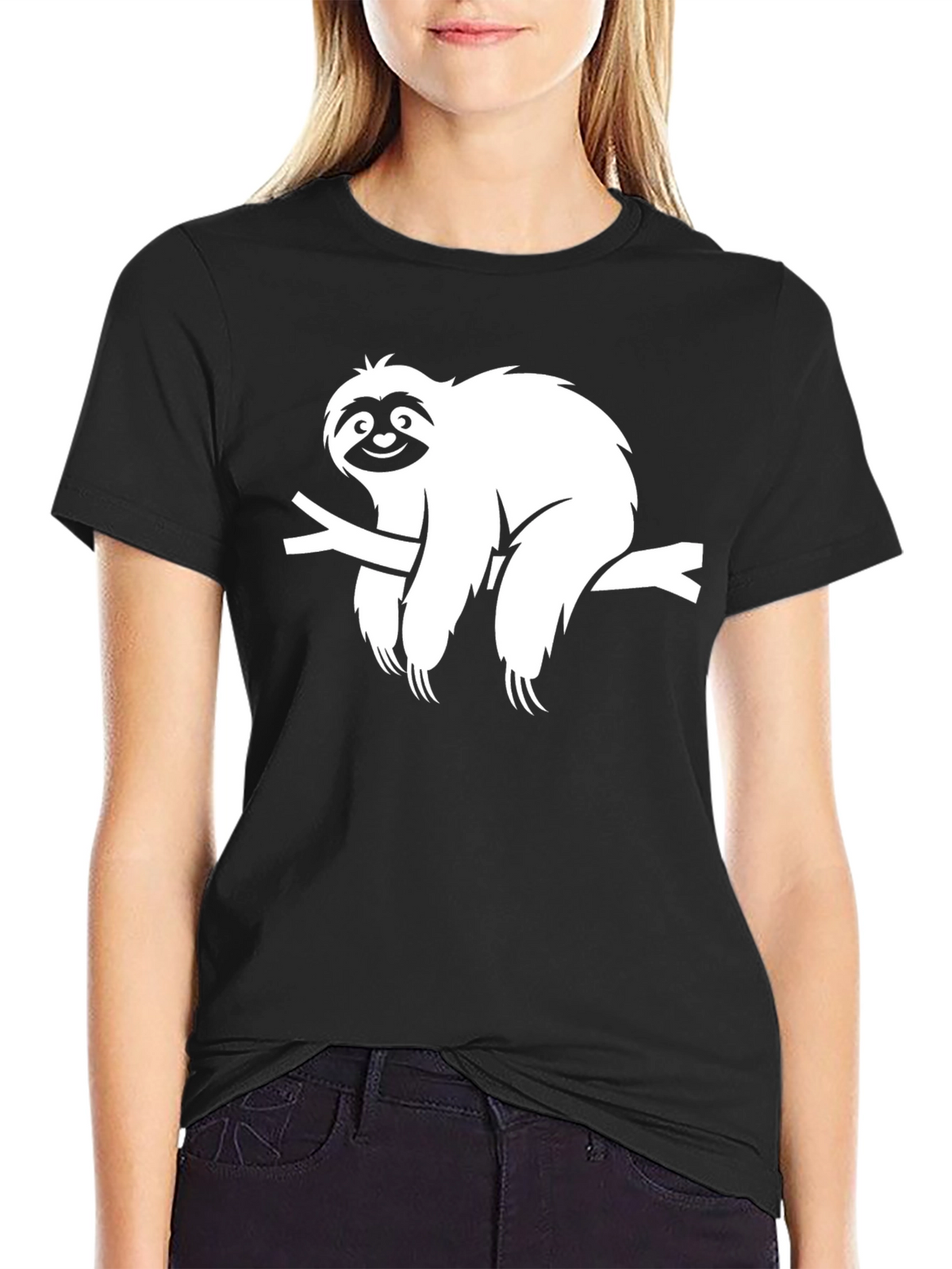 Sloth on Branch Graphic Tee - Unisex Black T-Shirt