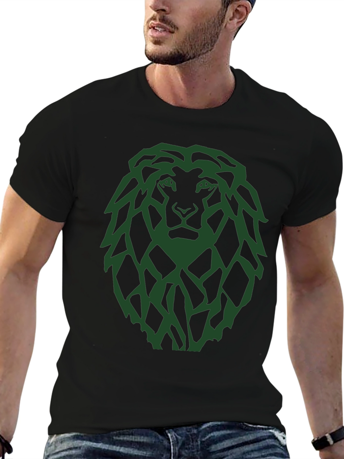 Lion Graphic Tee - Modern Green Print