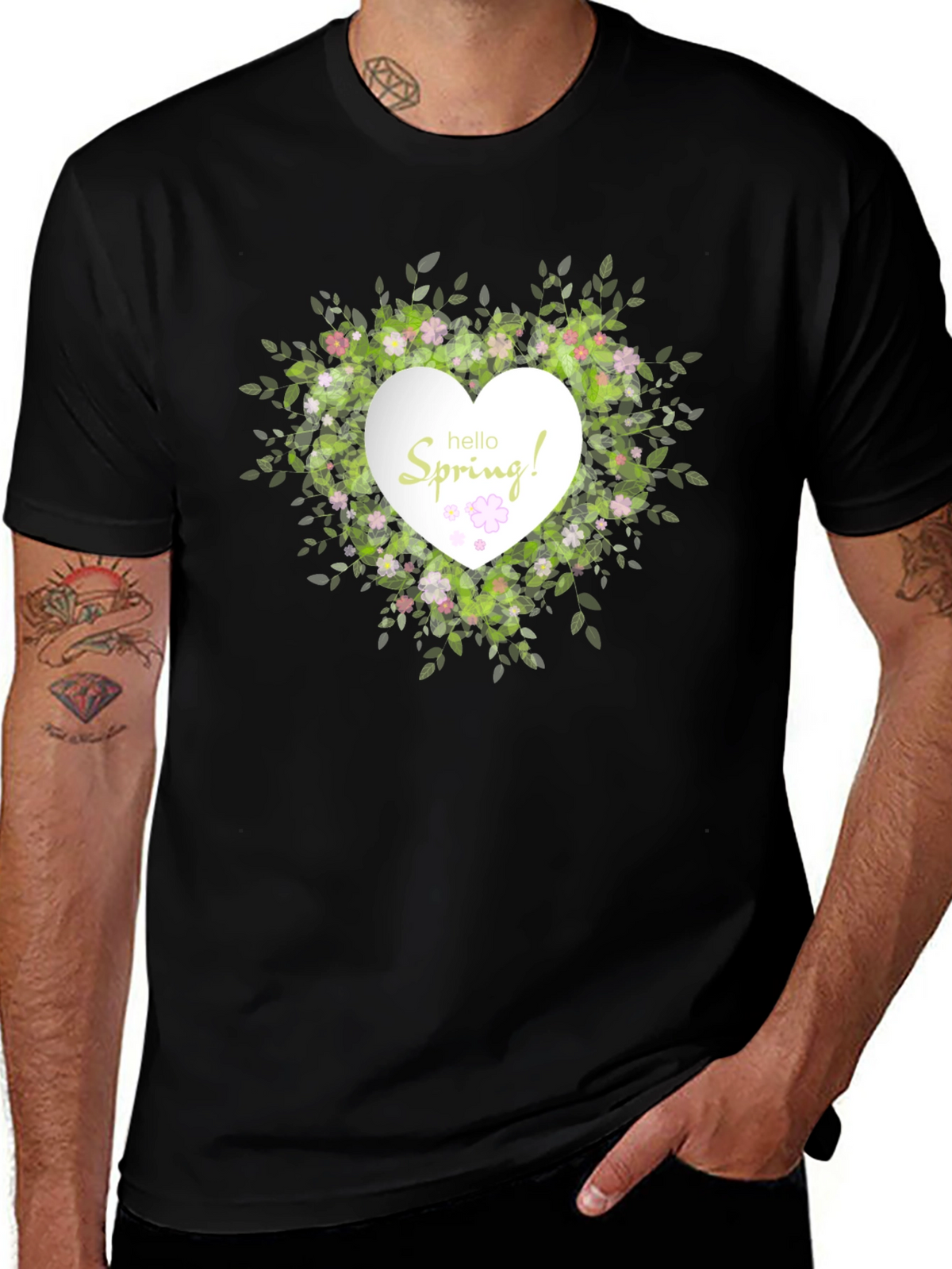 Spring Floral Heart T-Shirt - Black Cotton Tee