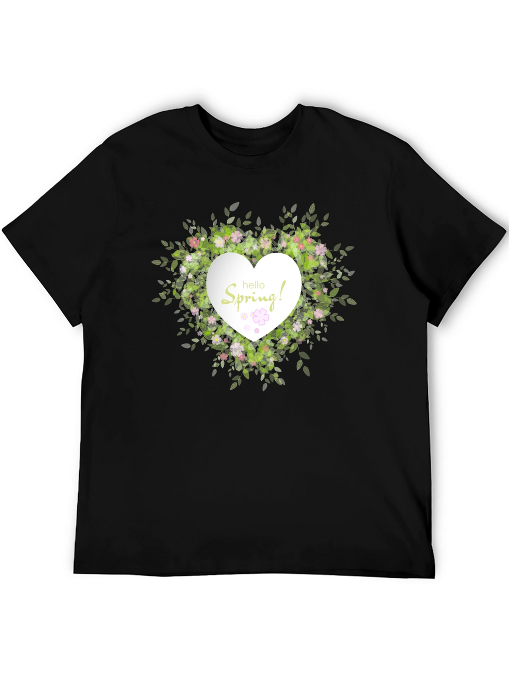Spring Floral Heart T-Shirt - Black Cotton Tee