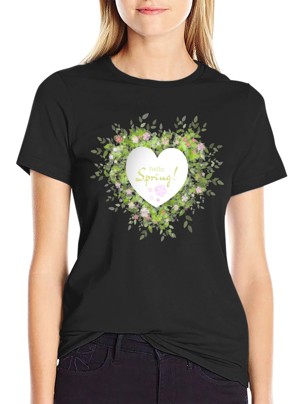 Spring Floral Heart T-Shirt - Black Cotton Tee