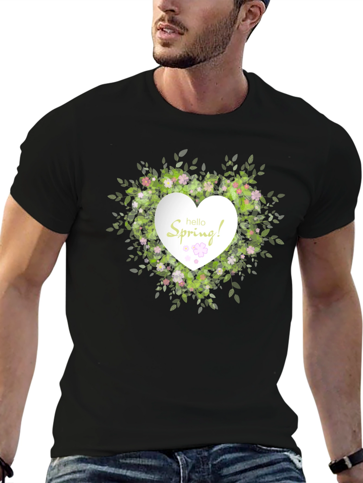Spring Floral Heart T-Shirt - Black Cotton Tee