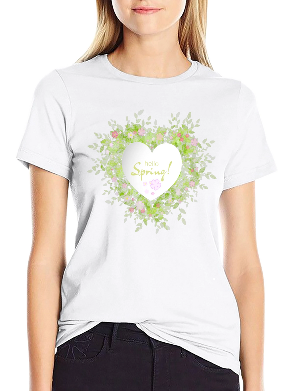 Spring Floral Heart T-Shirt - Black Cotton Tee