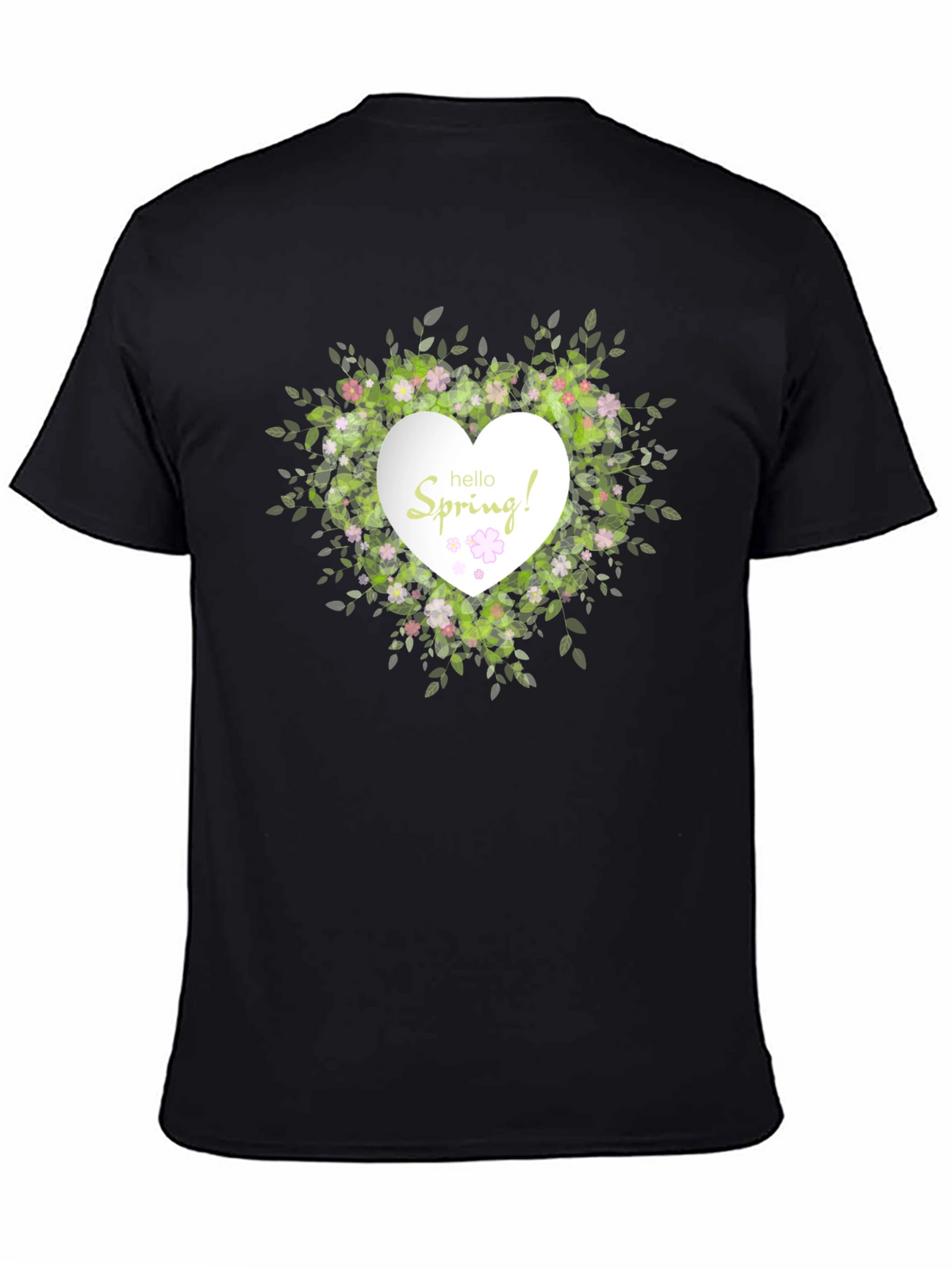 Spring Floral Heart T-Shirt - Black Cotton Tee