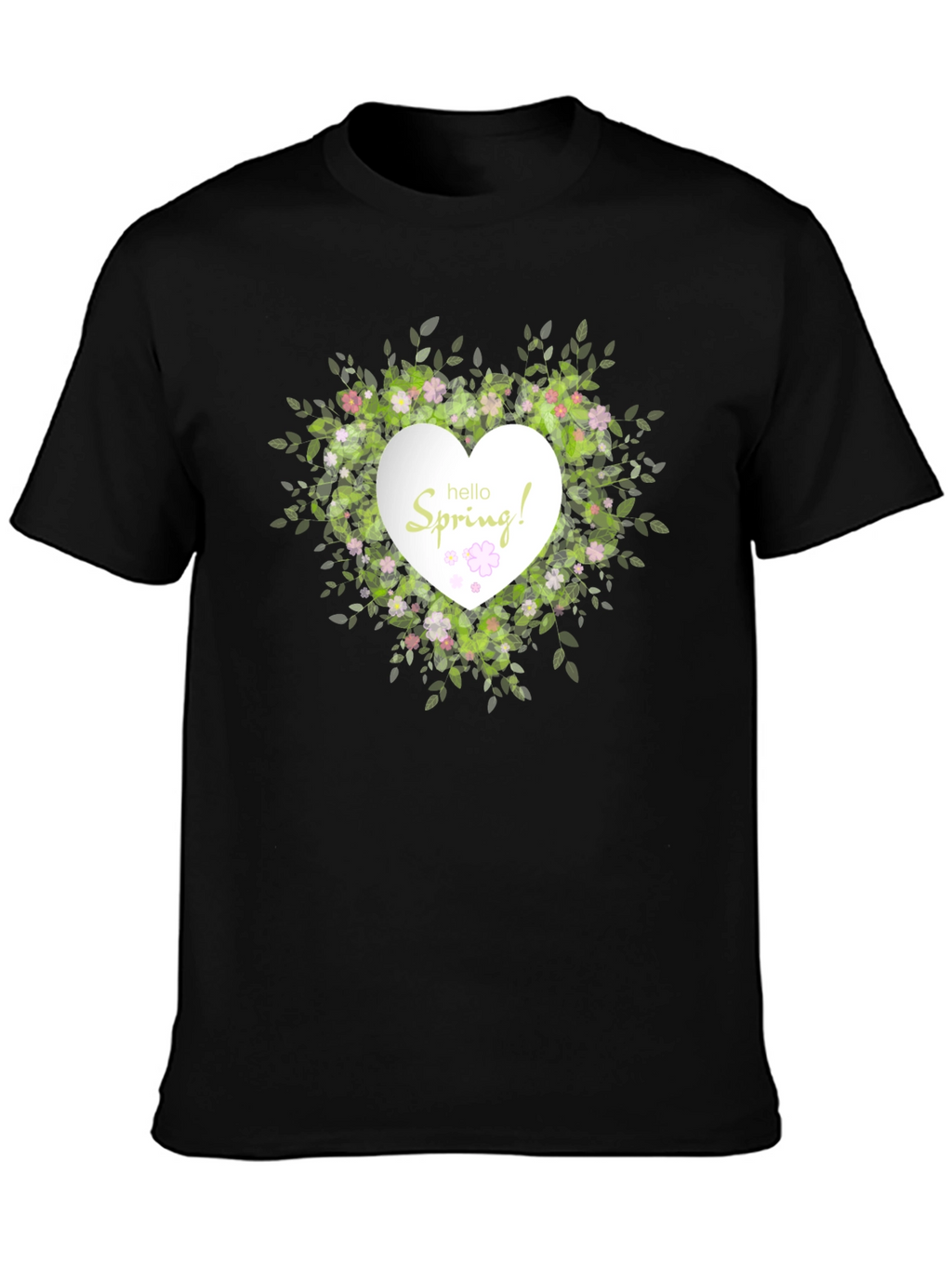 Spring Floral Heart T-Shirt - Black Cotton Tee