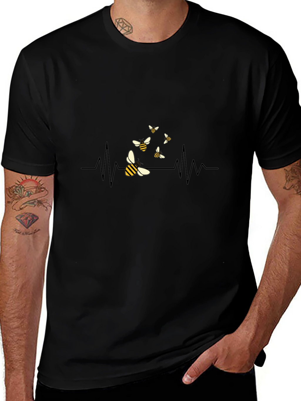 Bee Heartbeat T-Shirt - Black Graphic Tee