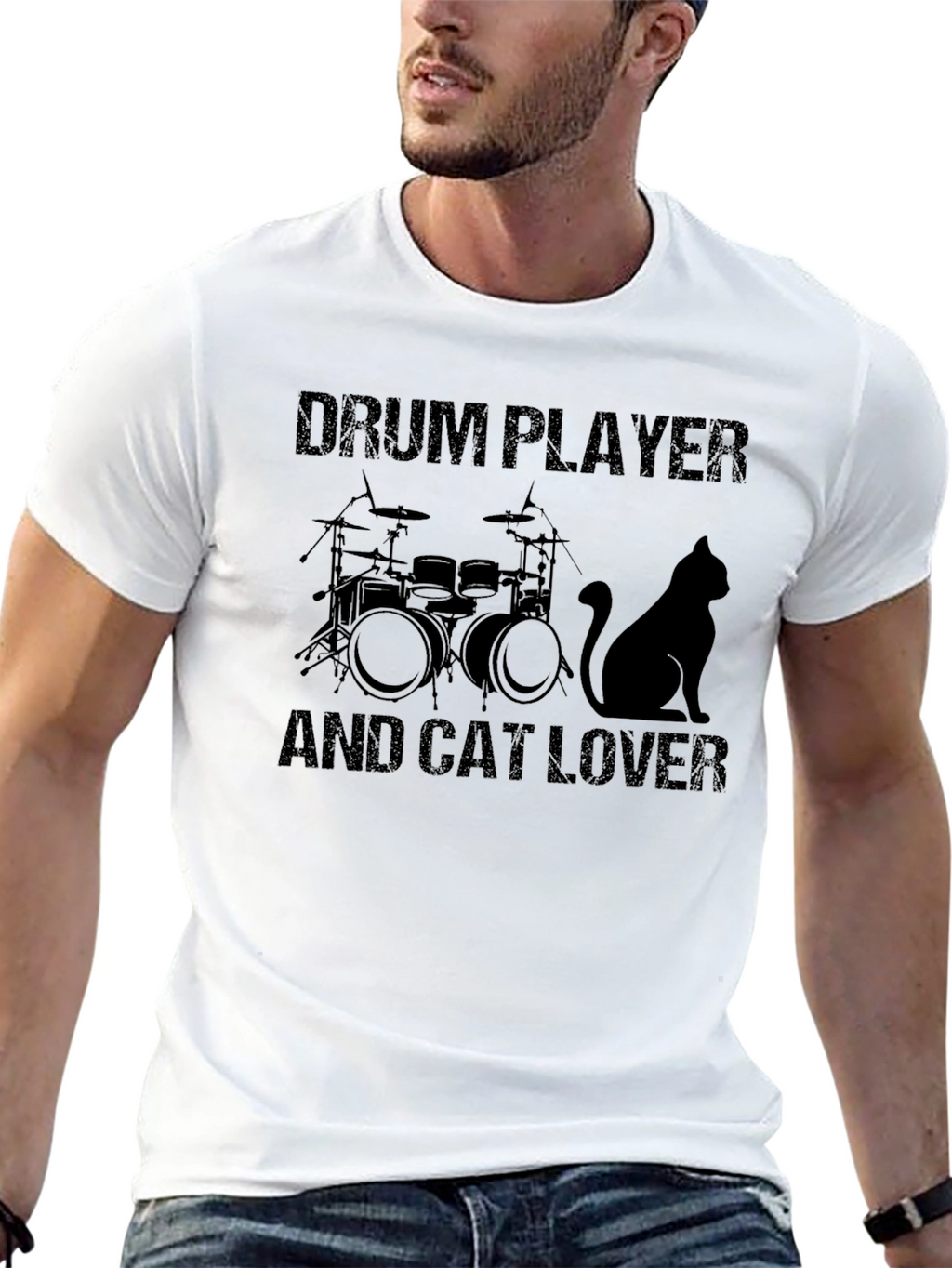 Drum Player & Cat Lover Graphic Tee