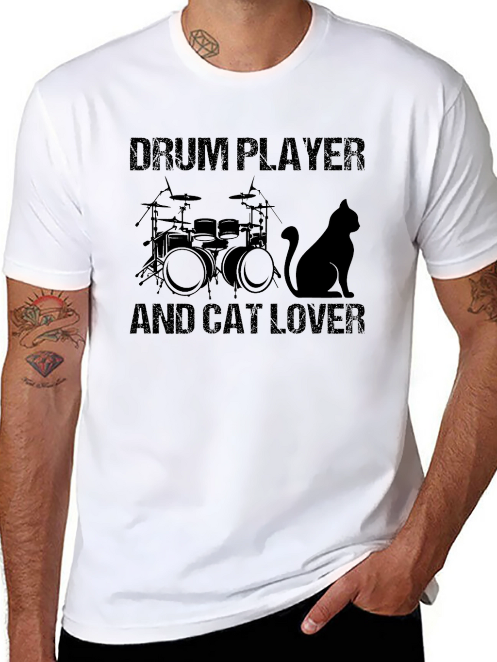 Drum Player & Cat Lover Graphic Tee