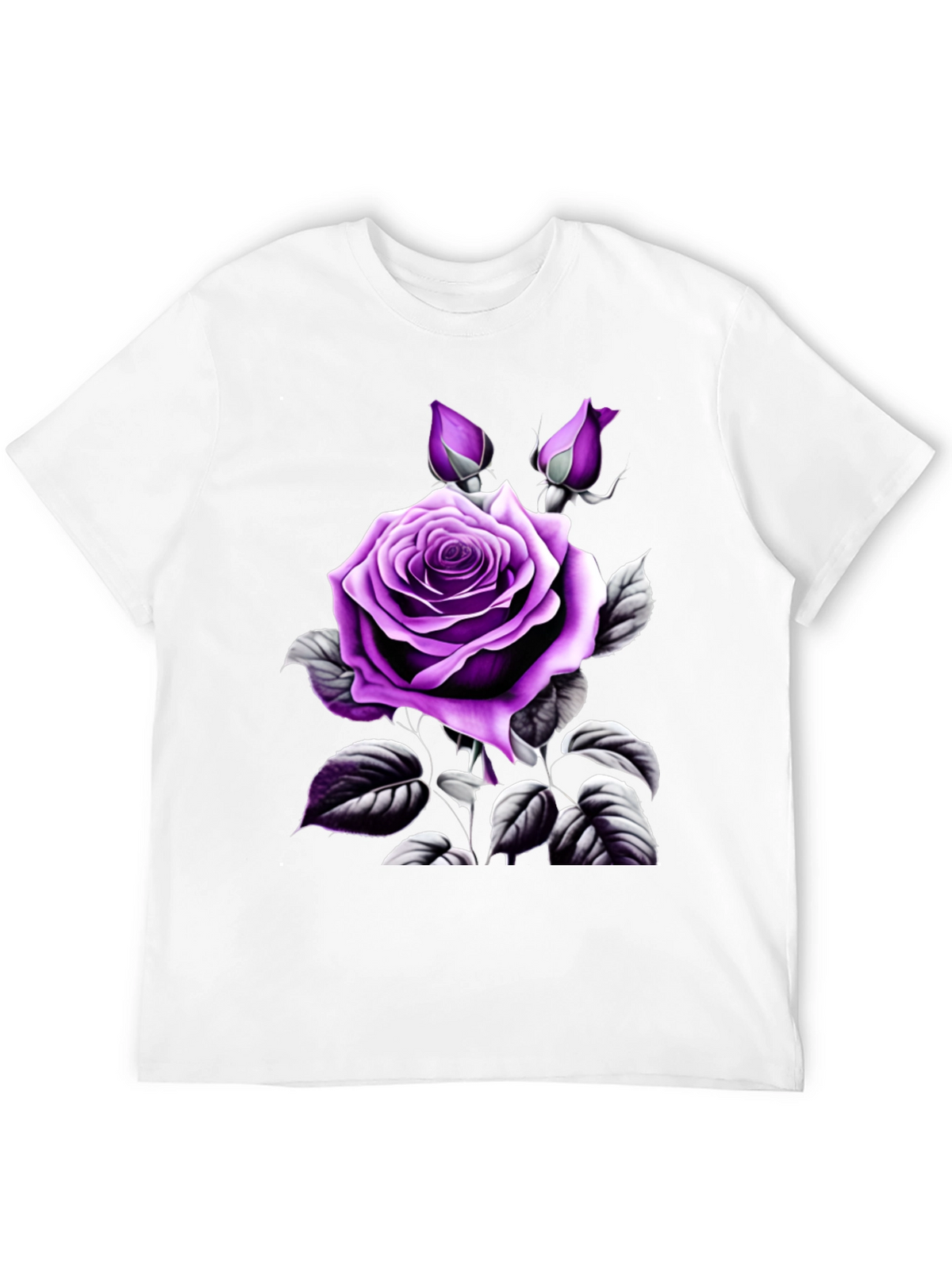Mens Black T-Shirt with Purple Rose Graphic