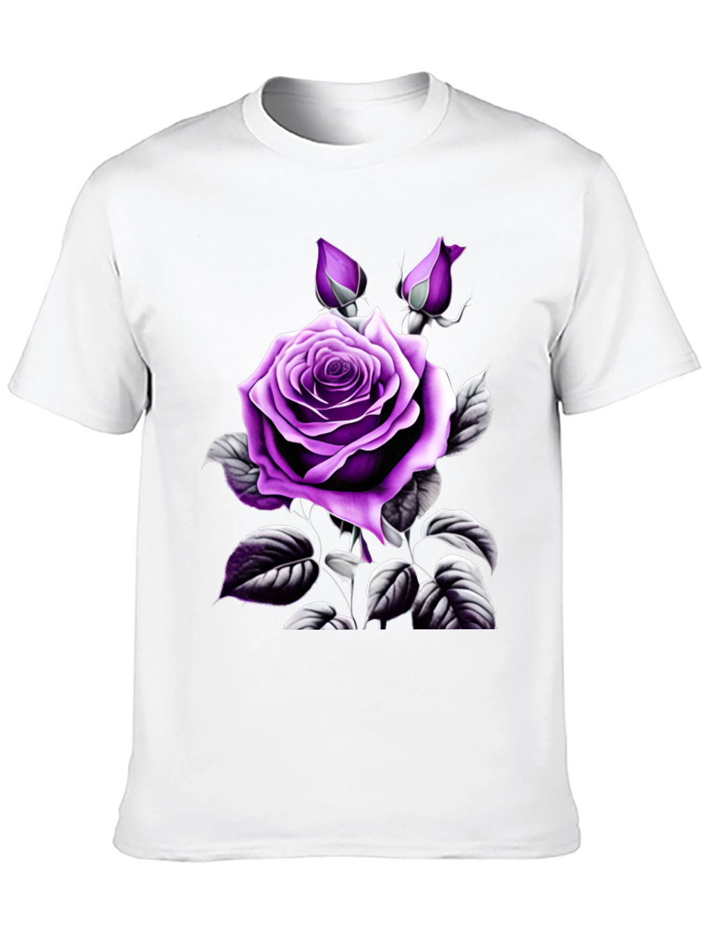 Mens Black T-Shirt with Purple Rose Graphic