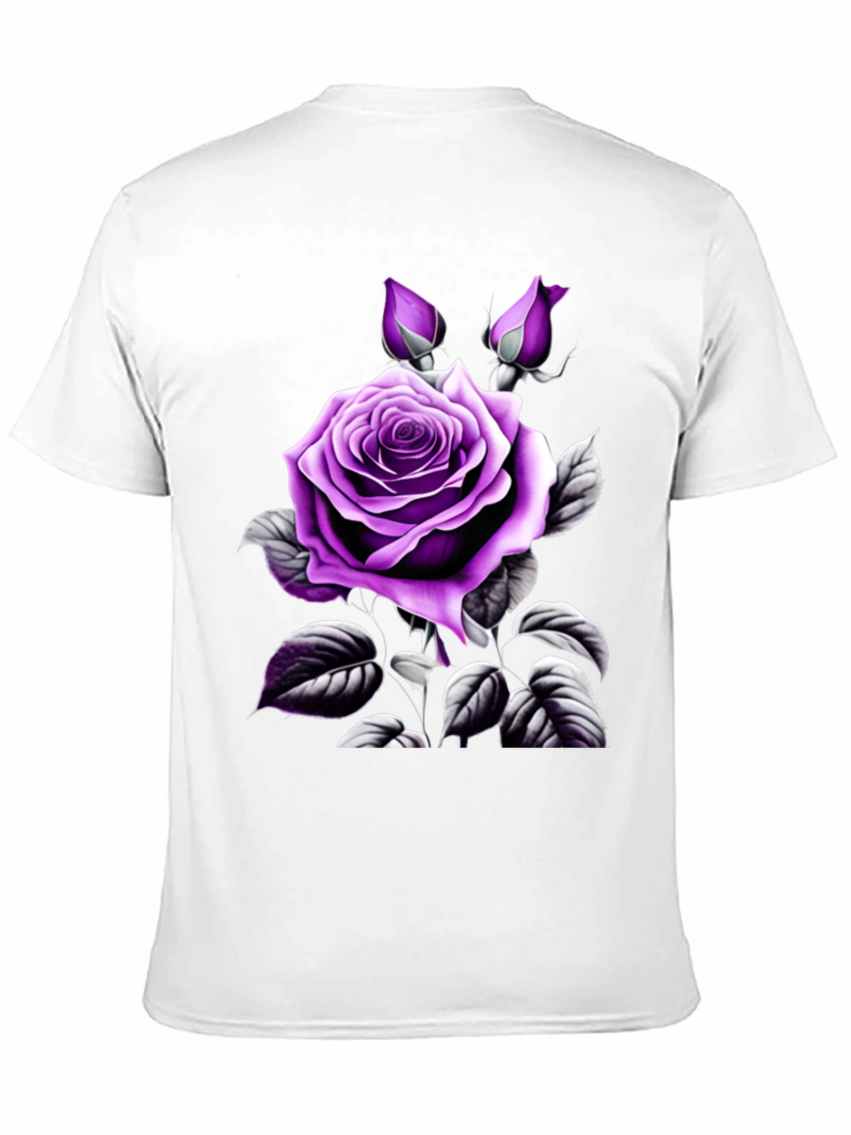 Mens Black T-Shirt with Purple Rose Graphic