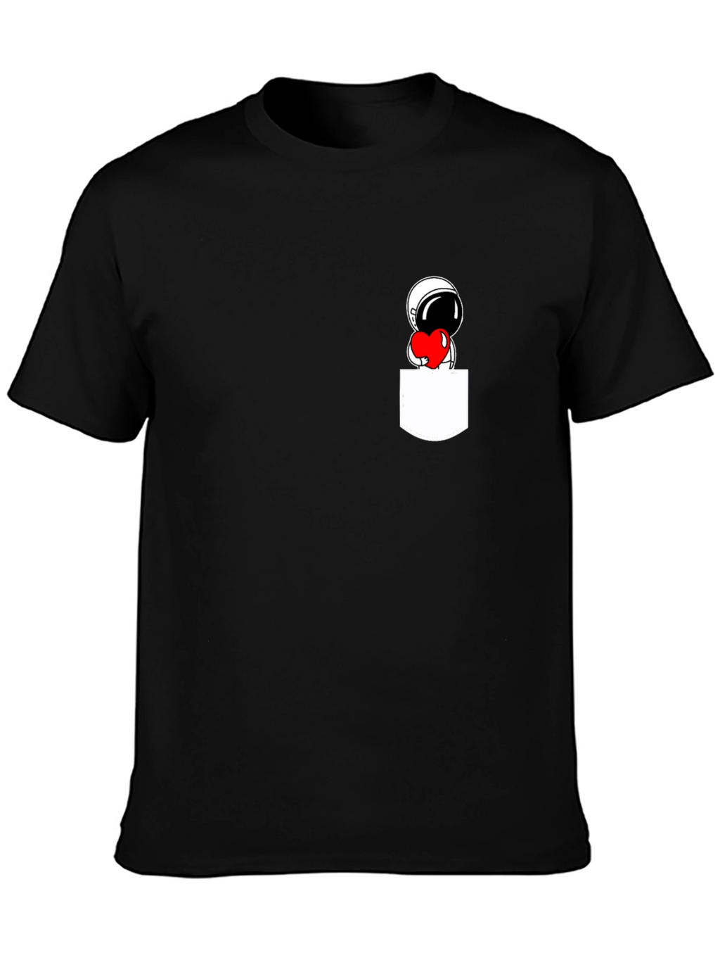 Astronaut Heart Pocket Black T-Shirt