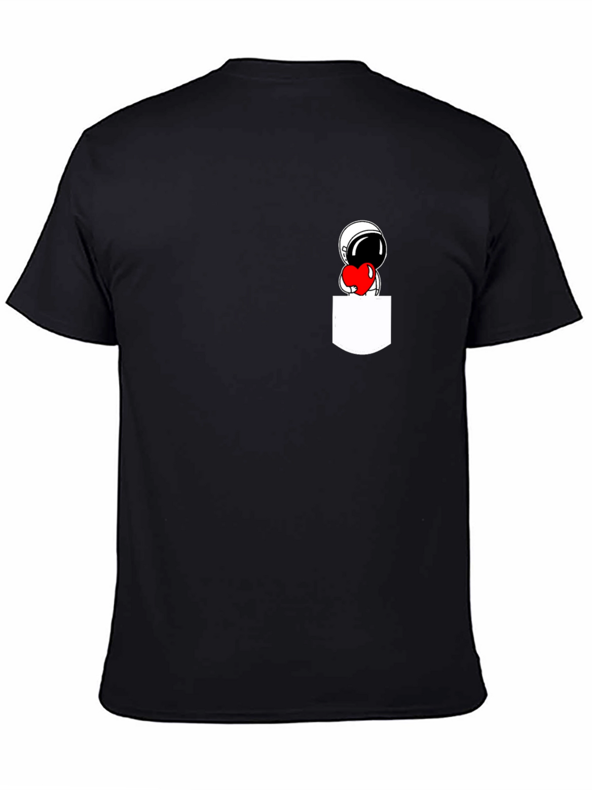 Astronaut Heart Pocket Black T-Shirt