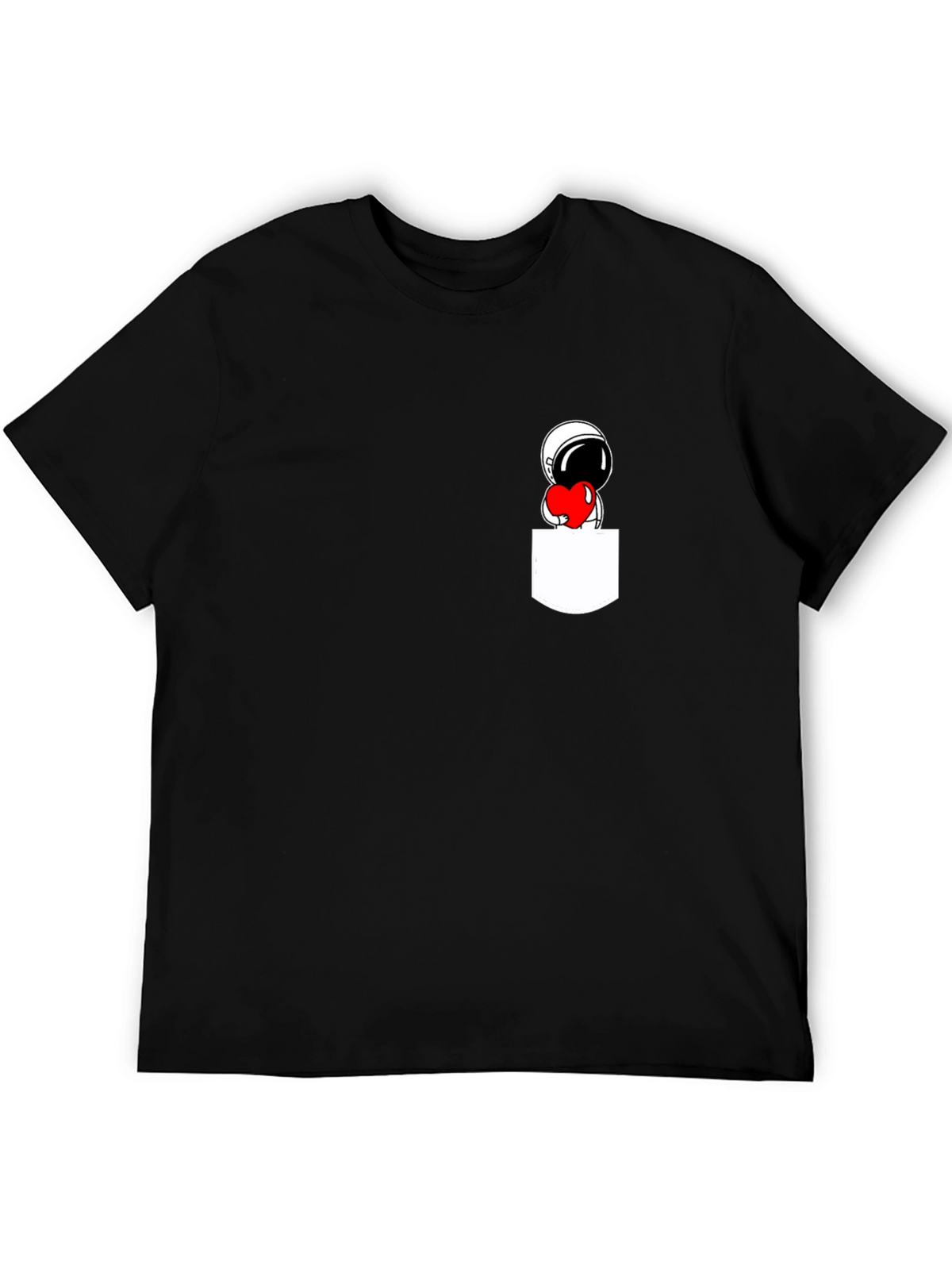 Astronaut Heart Pocket Black T-Shirt