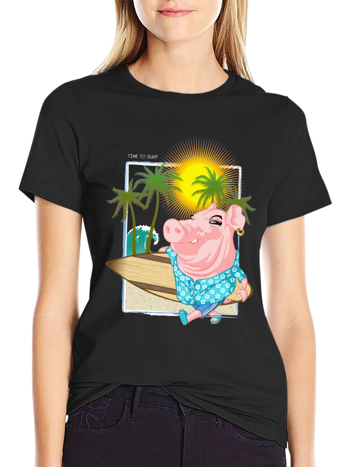 Surfs Up Pig Graphic T-Shirt