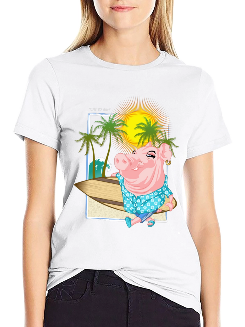 Surfs Up Pig Graphic T-Shirt