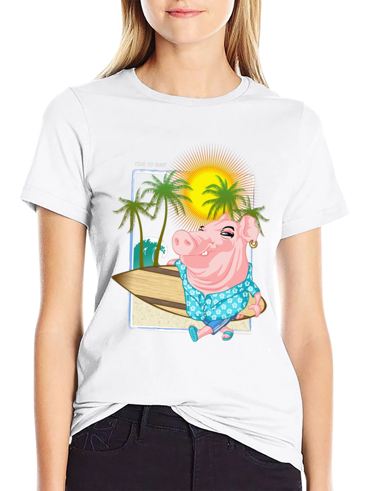 Surfs Up Pig Graphic T-Shirt