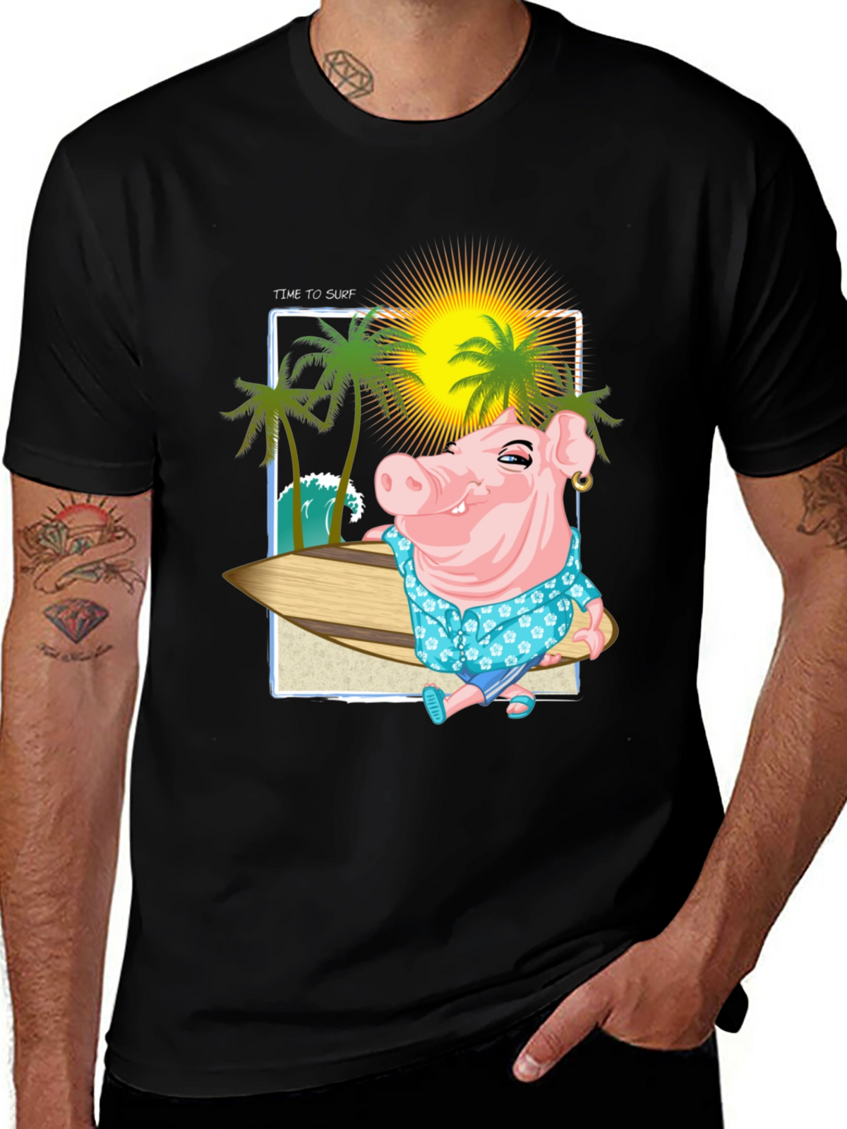Surfs Up Pig Graphic T-Shirt