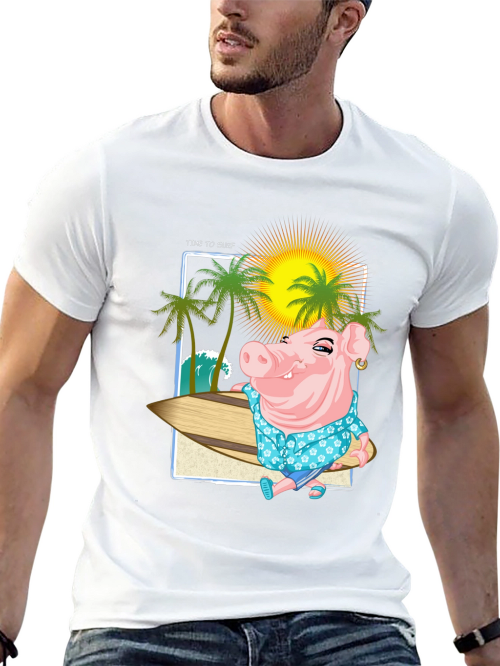 Surfs Up Pig Graphic T-Shirt