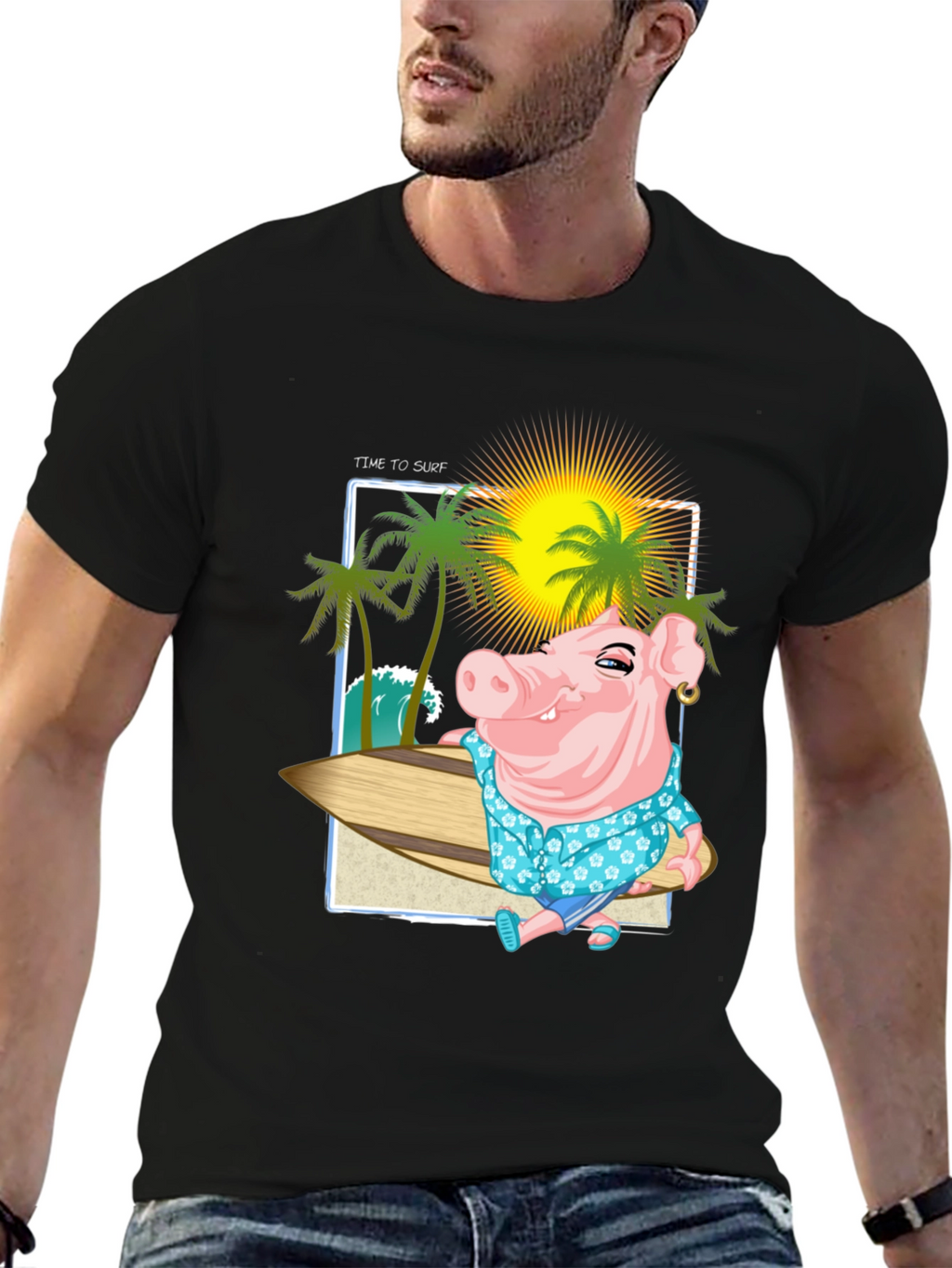 Surfs Up Pig Graphic T-Shirt