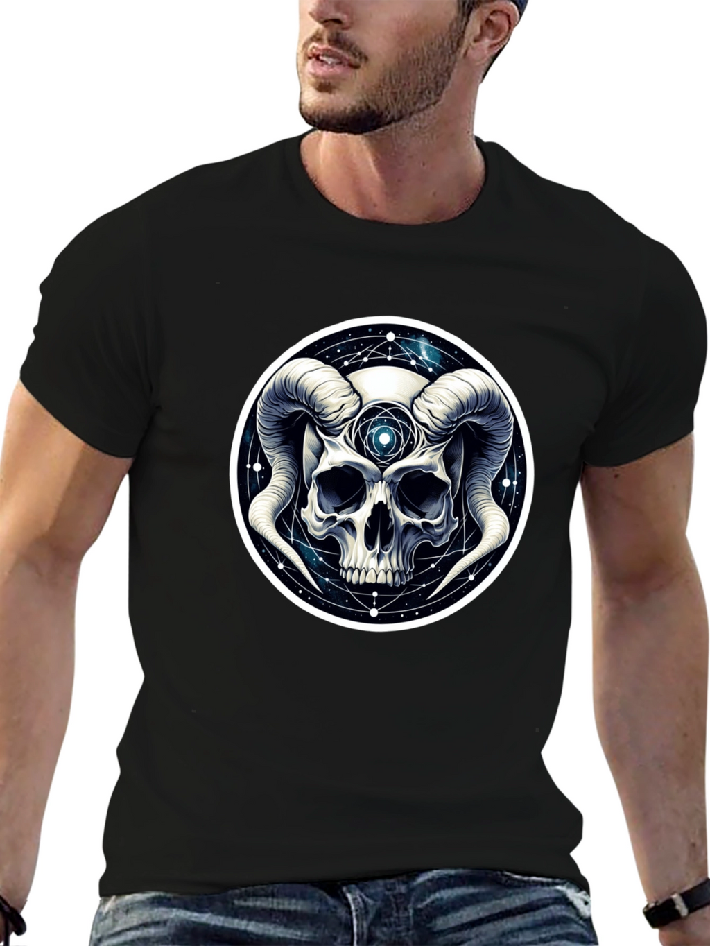 Occult Skull Graphic T-Shirt - Black Cotton Tee