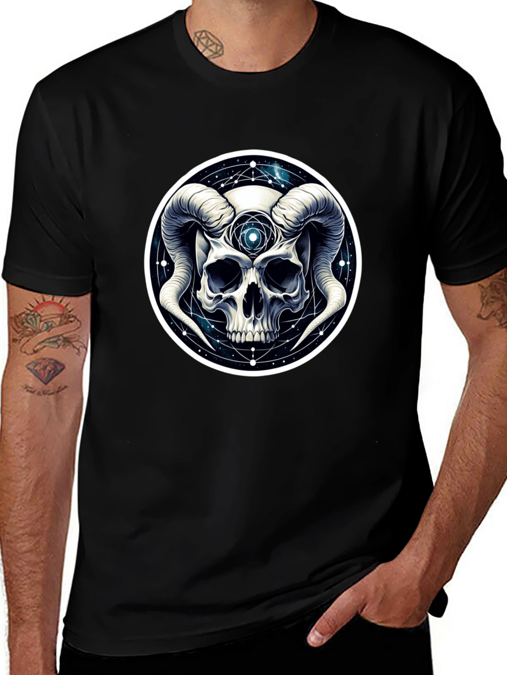 Occult Skull Graphic T-Shirt - Black Cotton Tee