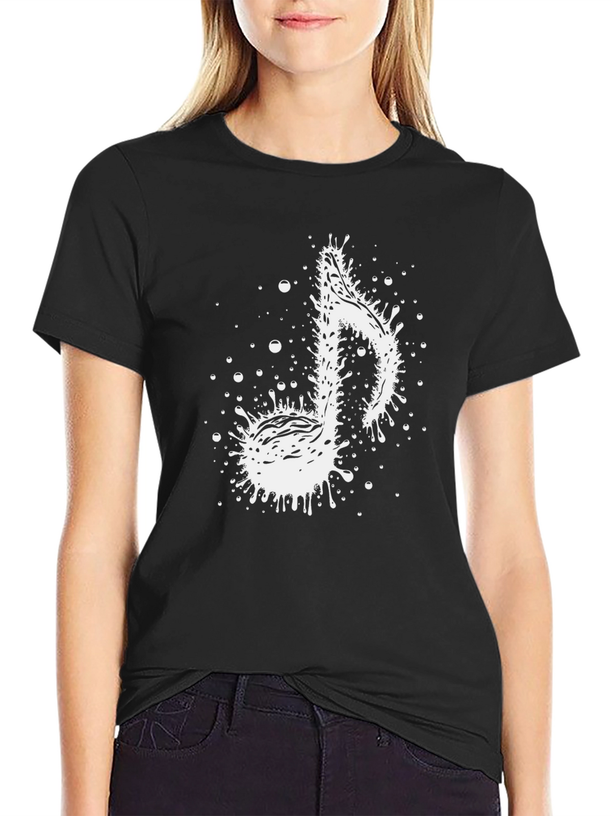 Music Note Splatter Graphic Tee - Stylish Black T-Shirt
