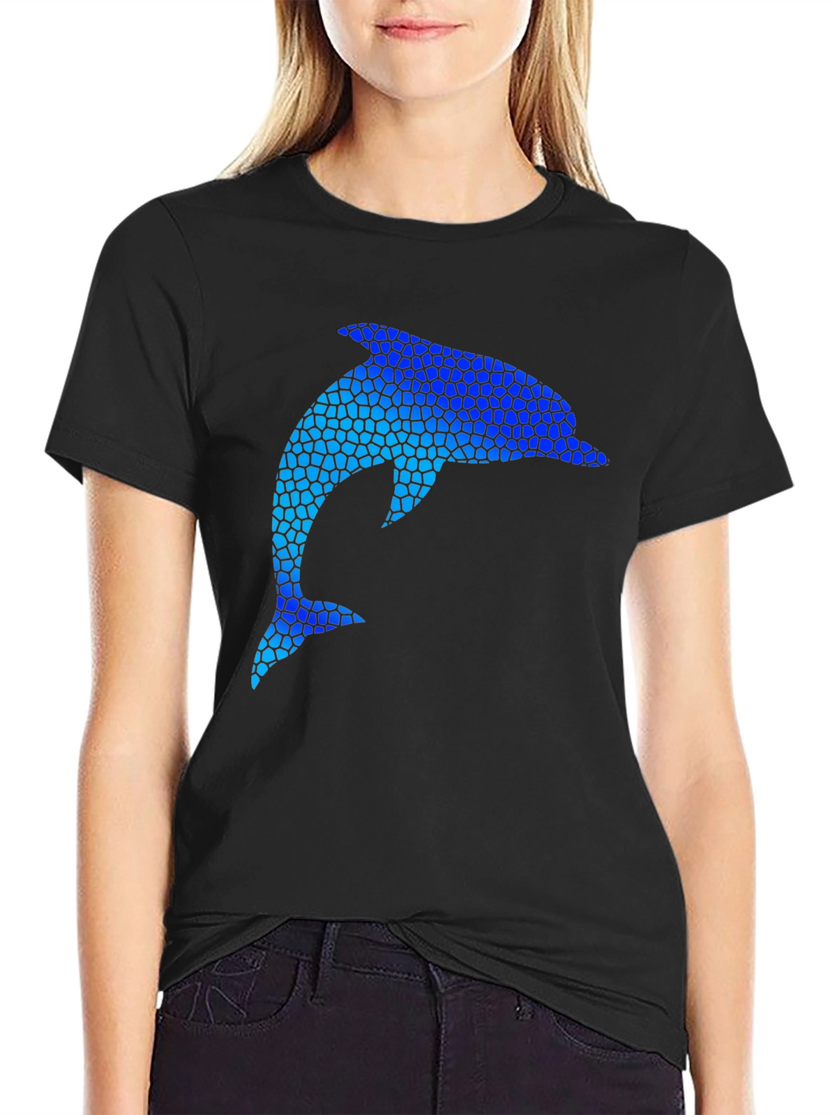 Dolphin Mosaic Graphic Black T-Shirt