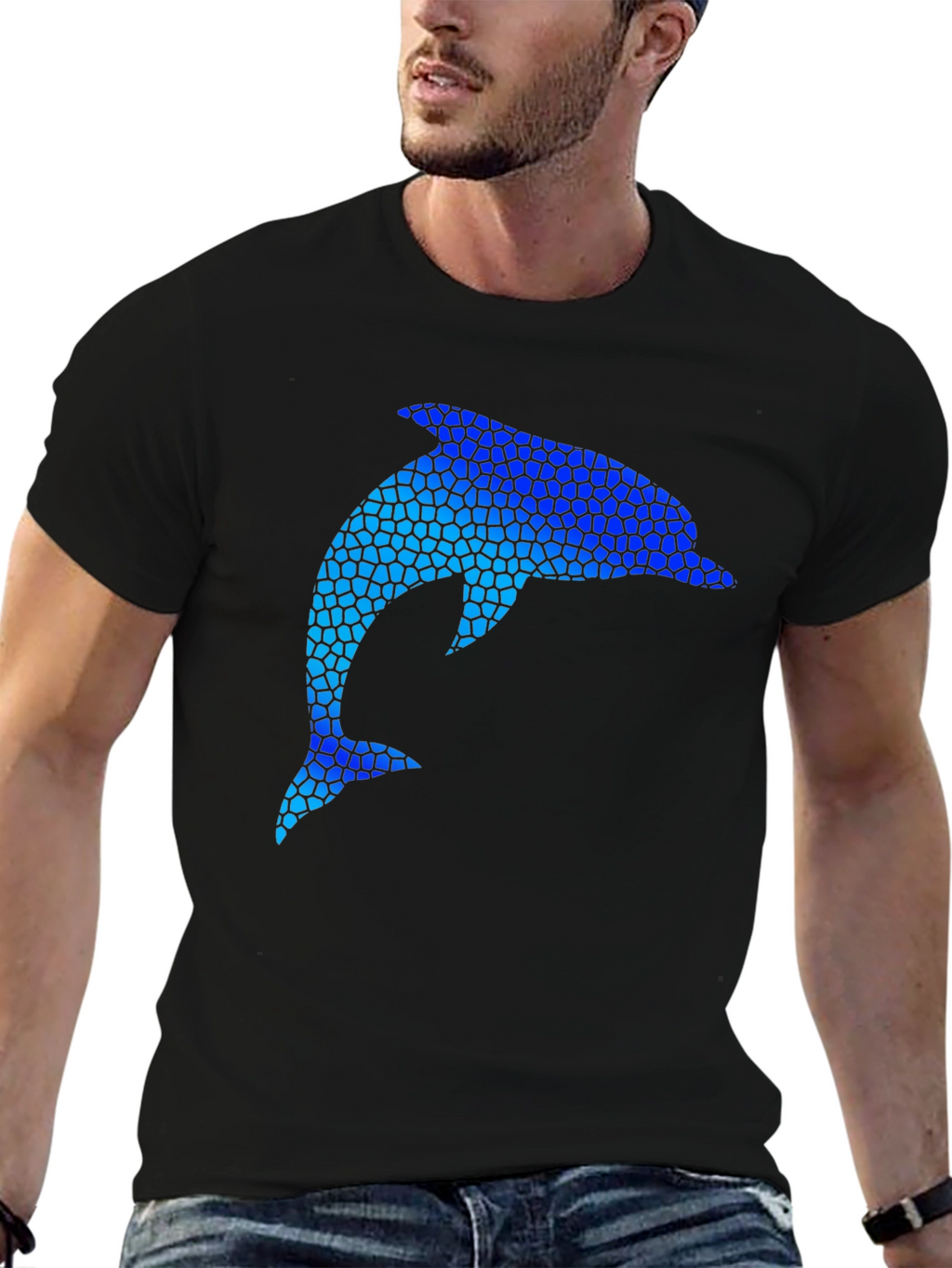 Dolphin Mosaic Graphic Black T-Shirt