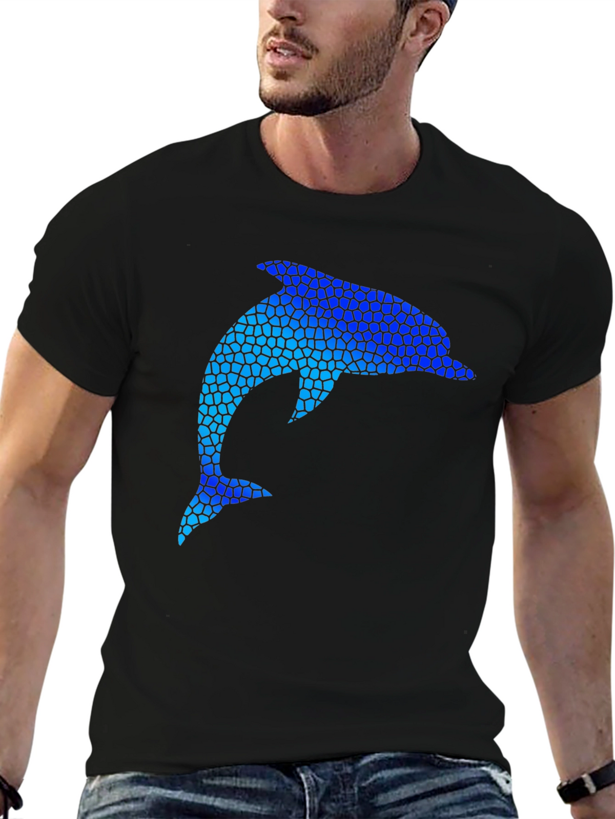 Dolphin Mosaic Graphic Black T-Shirt