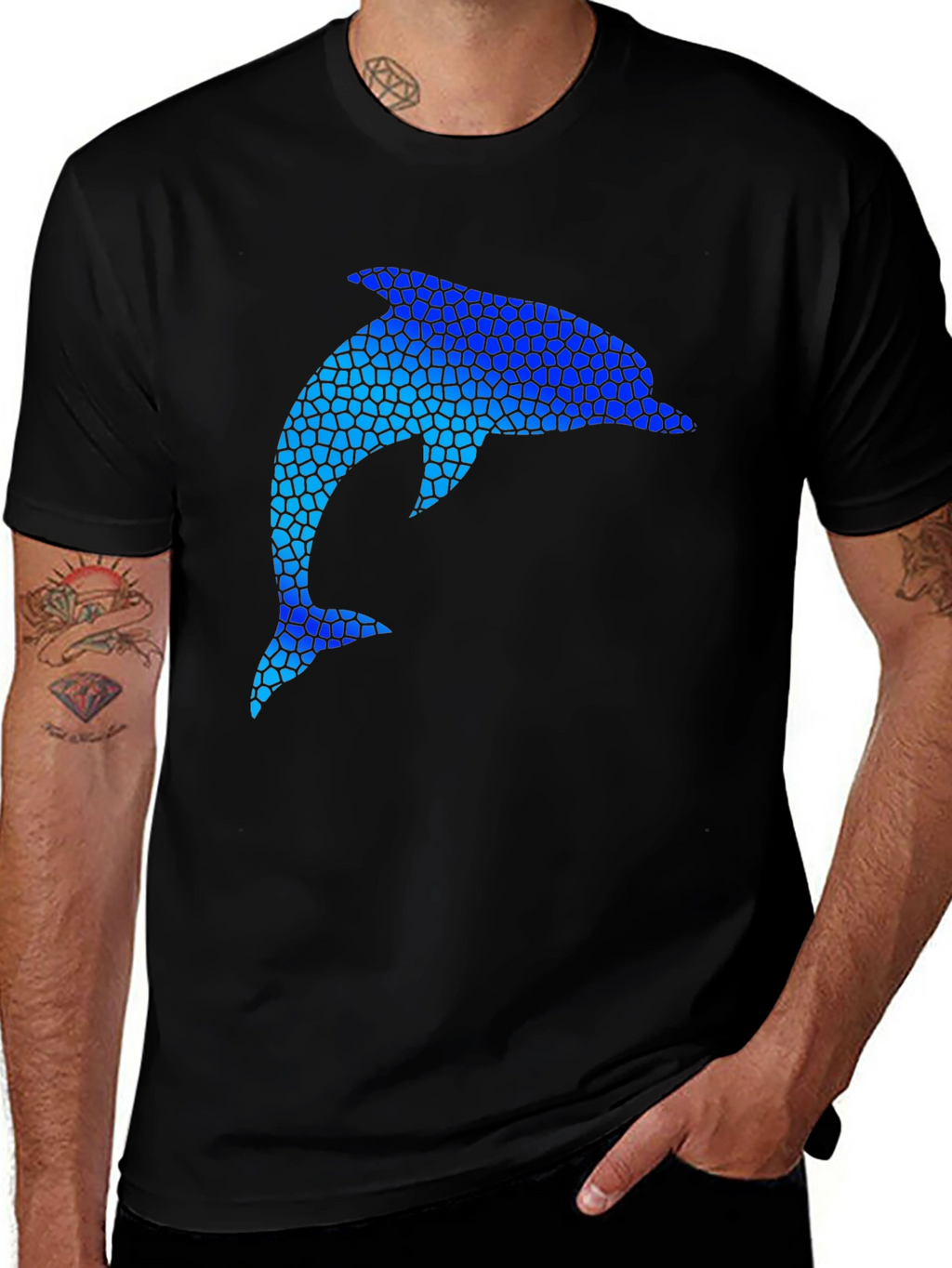 Dolphin Mosaic Graphic Black T-Shirt