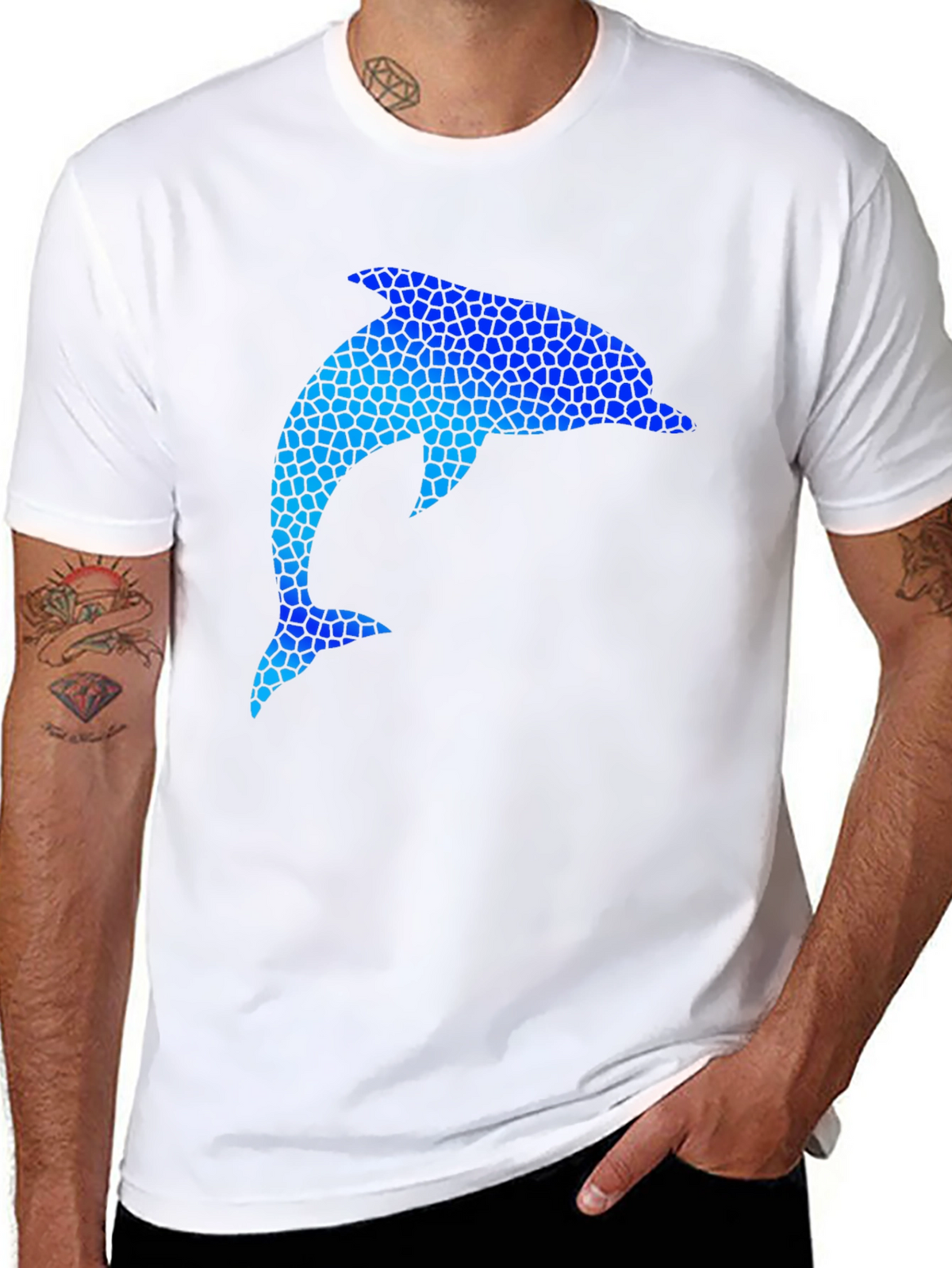 Dolphin Mosaic Graphic Black T-Shirt