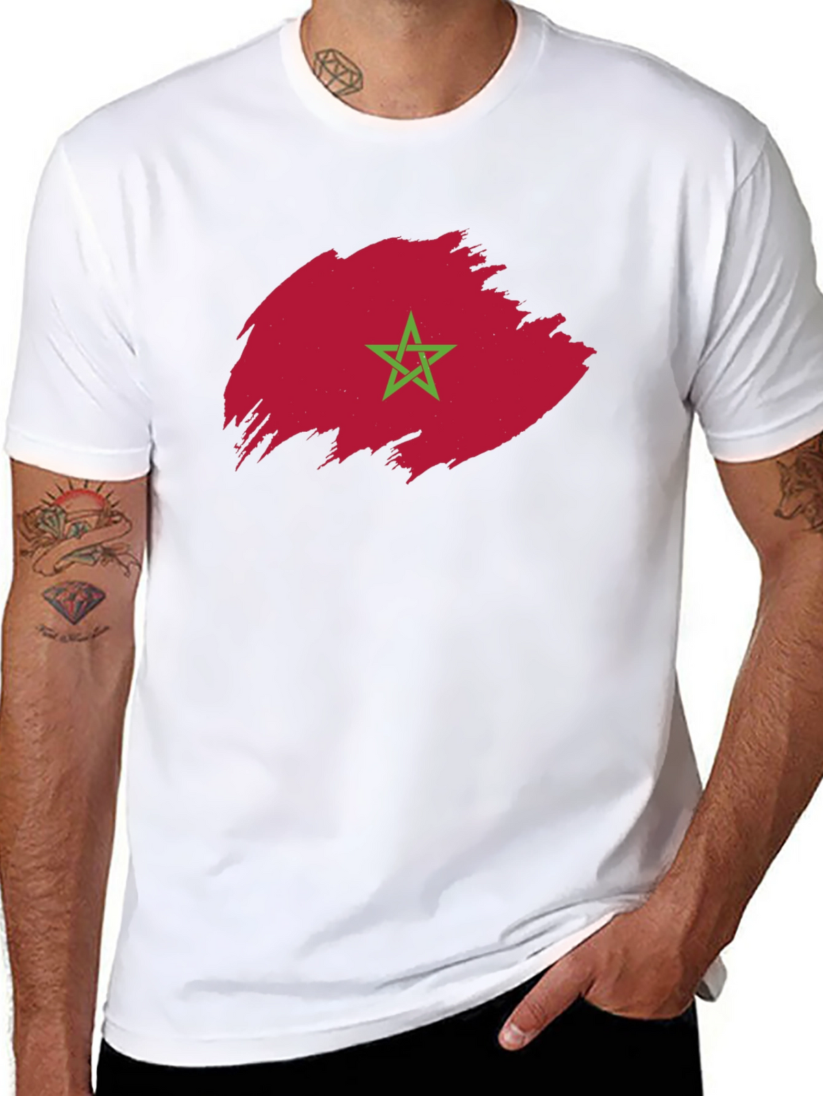 Morocco Flag T-Shirt - Brush Stroke Design