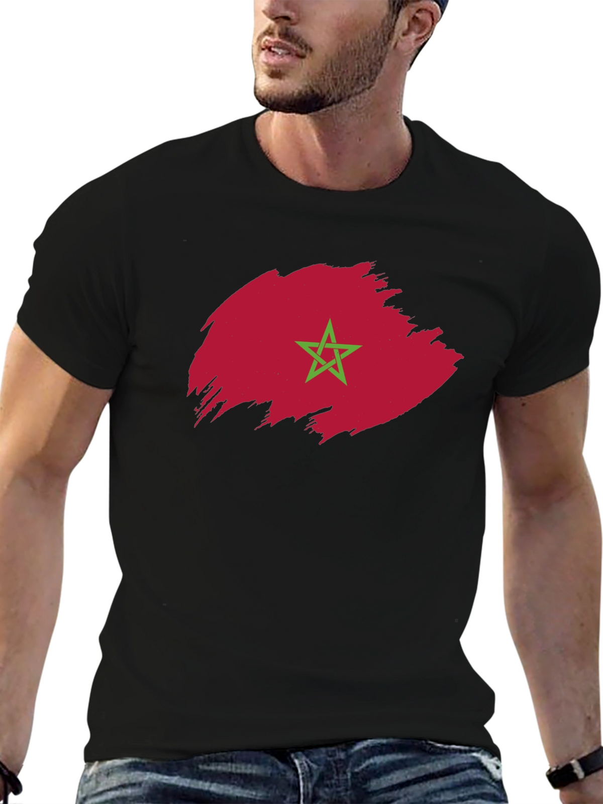 Morocco Flag T-Shirt - Brush Stroke Design