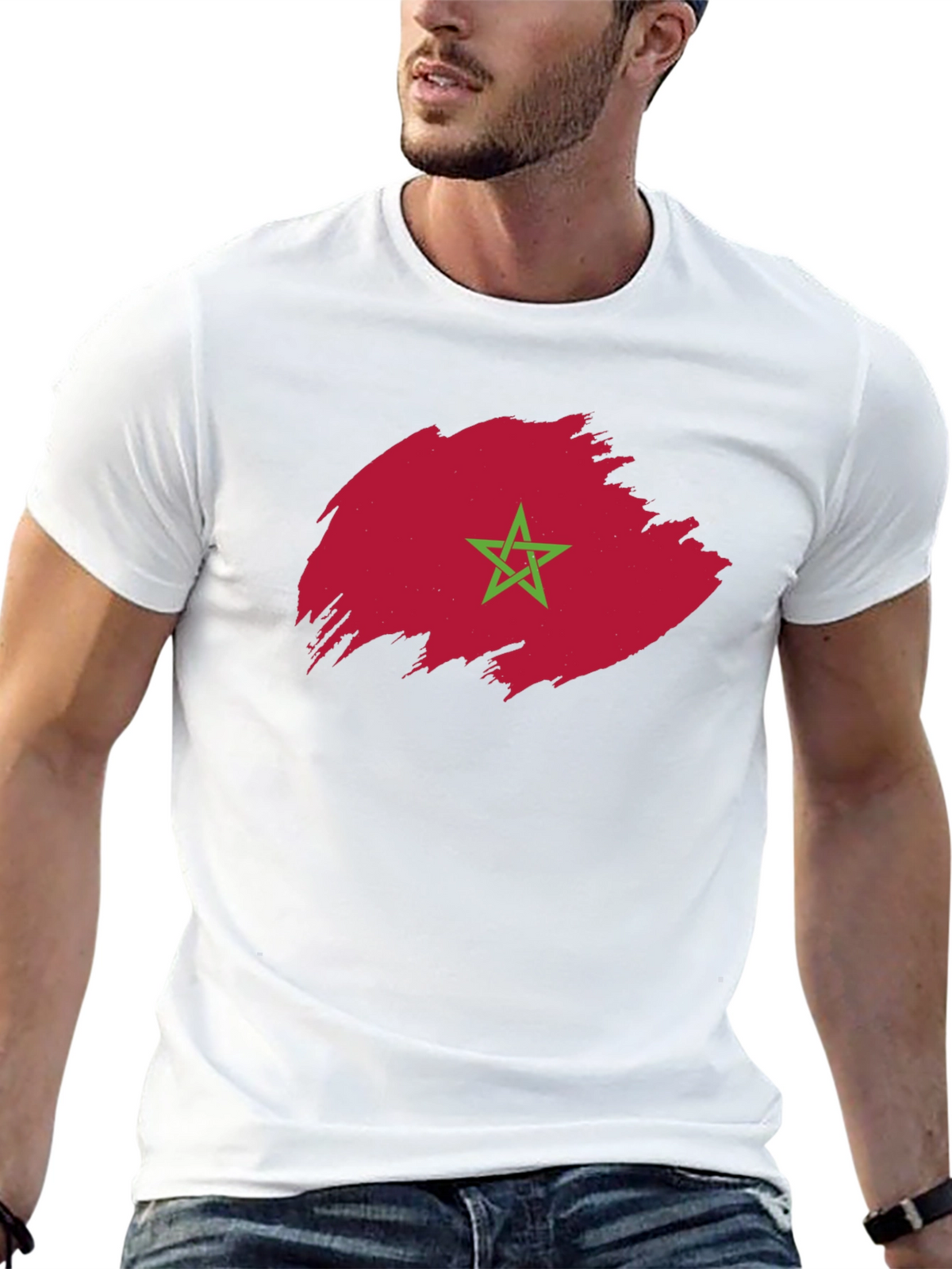 Morocco Flag T-Shirt - Brush Stroke Design