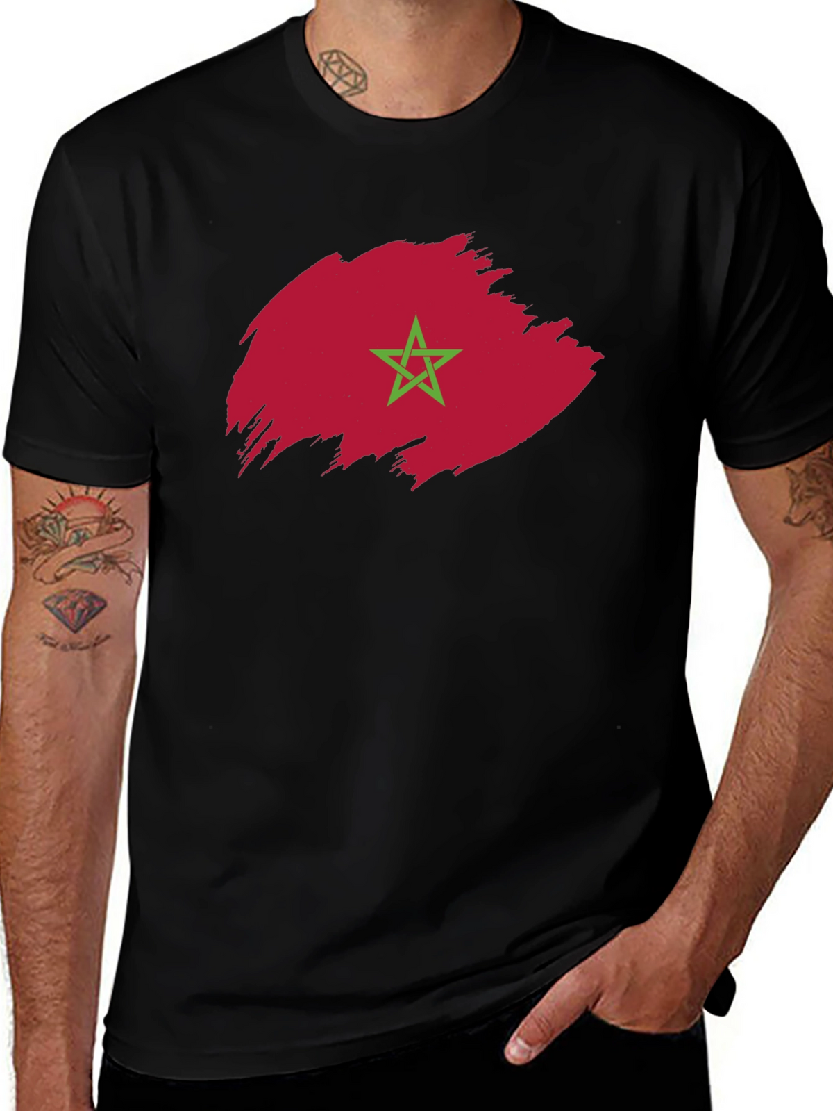 Morocco Flag T-Shirt - Brush Stroke Design