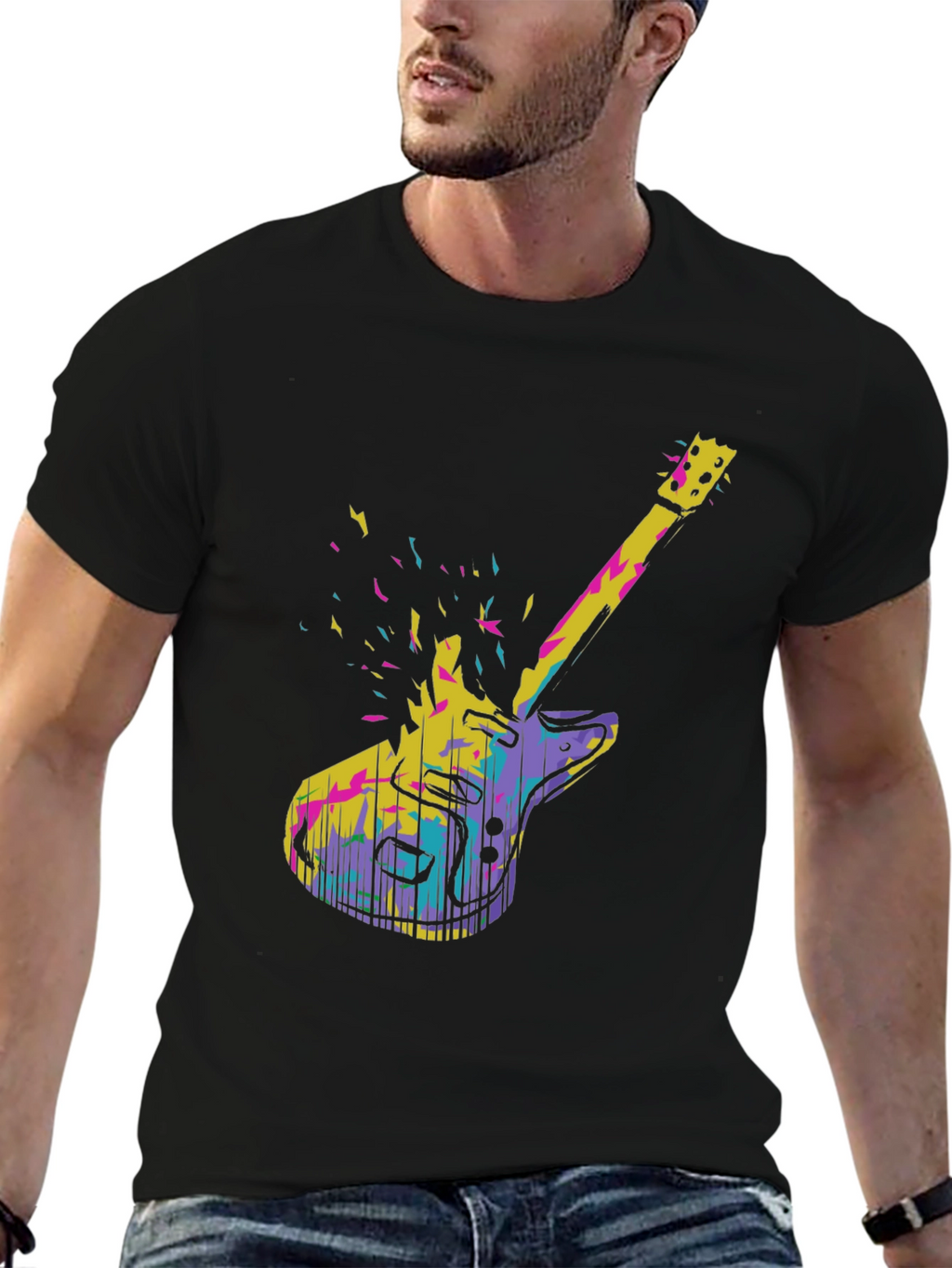Abstract Electric Guitar Graphic Tee - Black